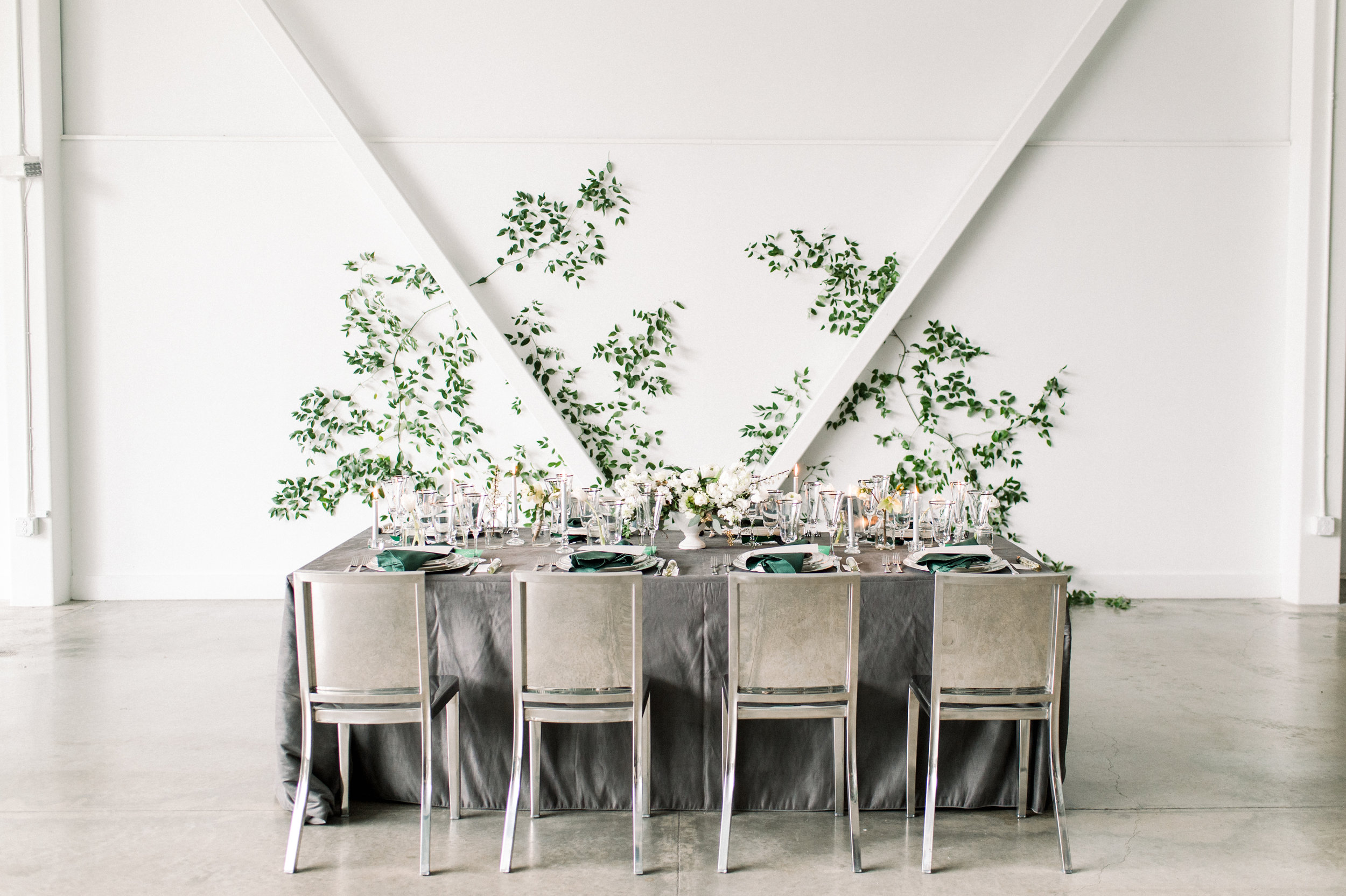 Artists For Humanity Epicenter Wedding Botanical Inspired Styled Shoot Emerald Green