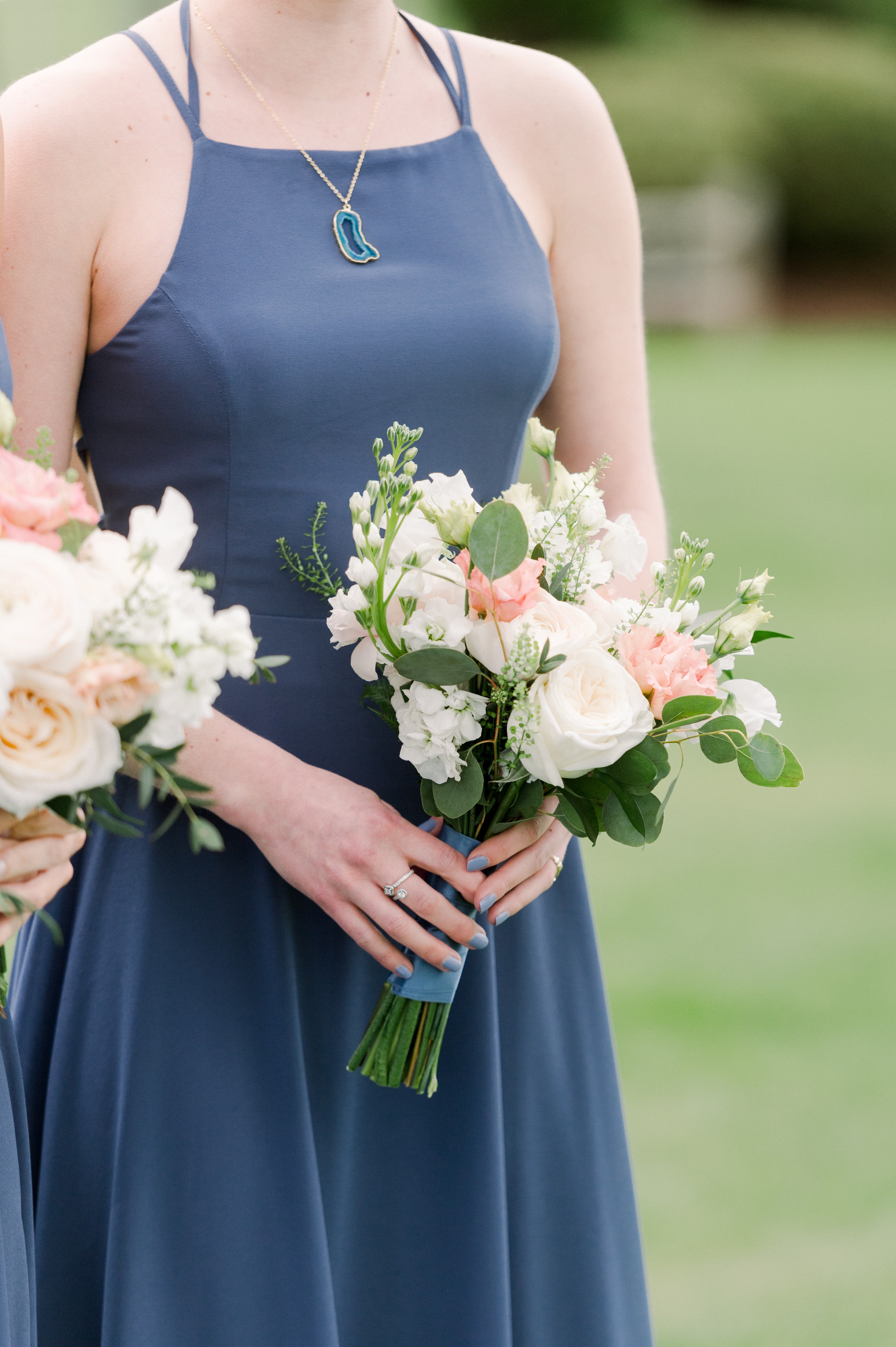 The Villa at Ridder Country Club Spring Wedding | outdoor ceremony | bridesmaid dress | geode necklace | bouquet