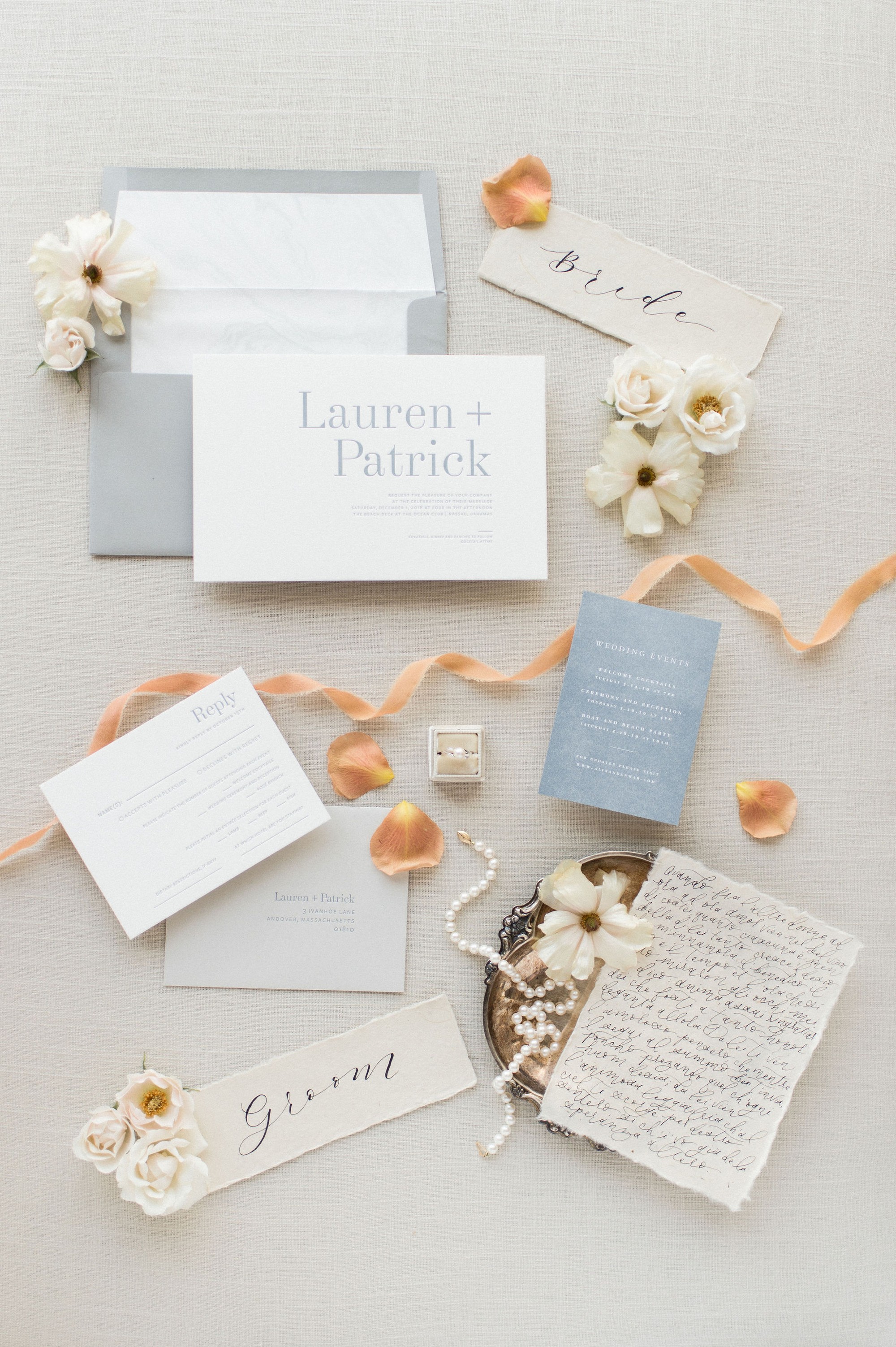 Tuscan meets modern | fete collection modern invitation in gray and white with calligraphy