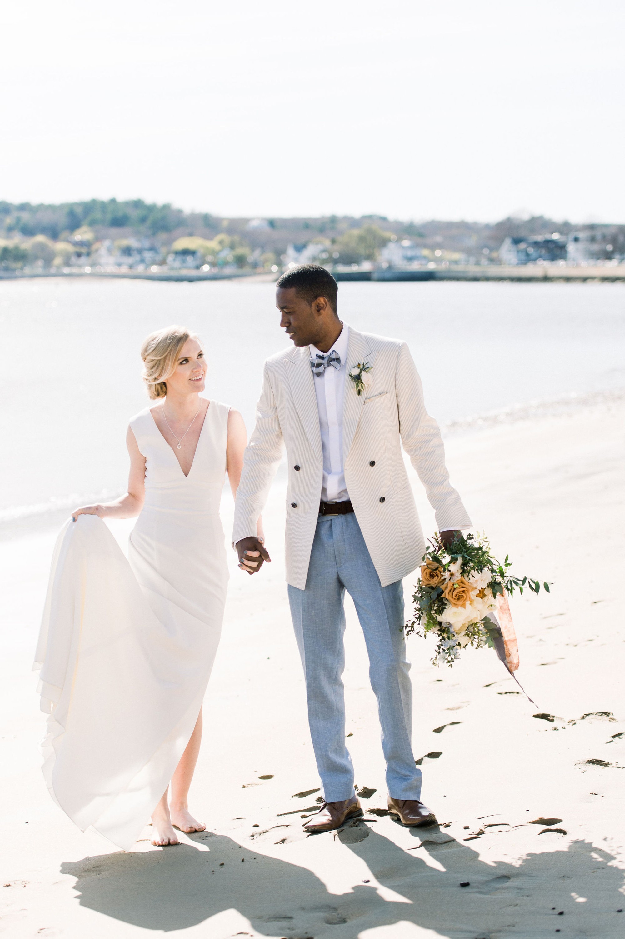 Gloucester MA Beauport Hotel Wedding | Tuscan meets modern | bride and groom couples portraits on beach for light and airy wedding photos