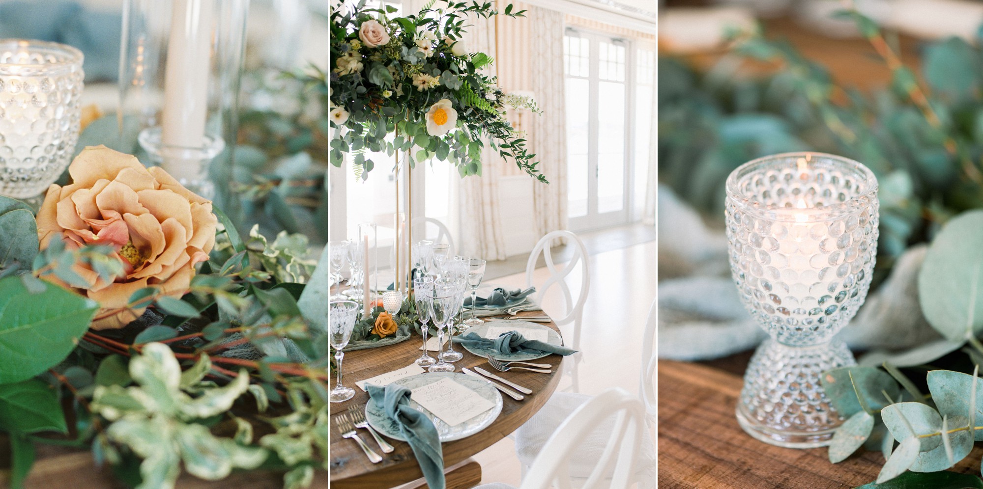 Gloucester MA Beauport Hotel Wedding | Tuscan meets modern | Party Rental LTD glass marble charger, glassware, and cloth napkins | hand lettered calligraphy wedding menus | modern reception flowers by Lilac & Lily