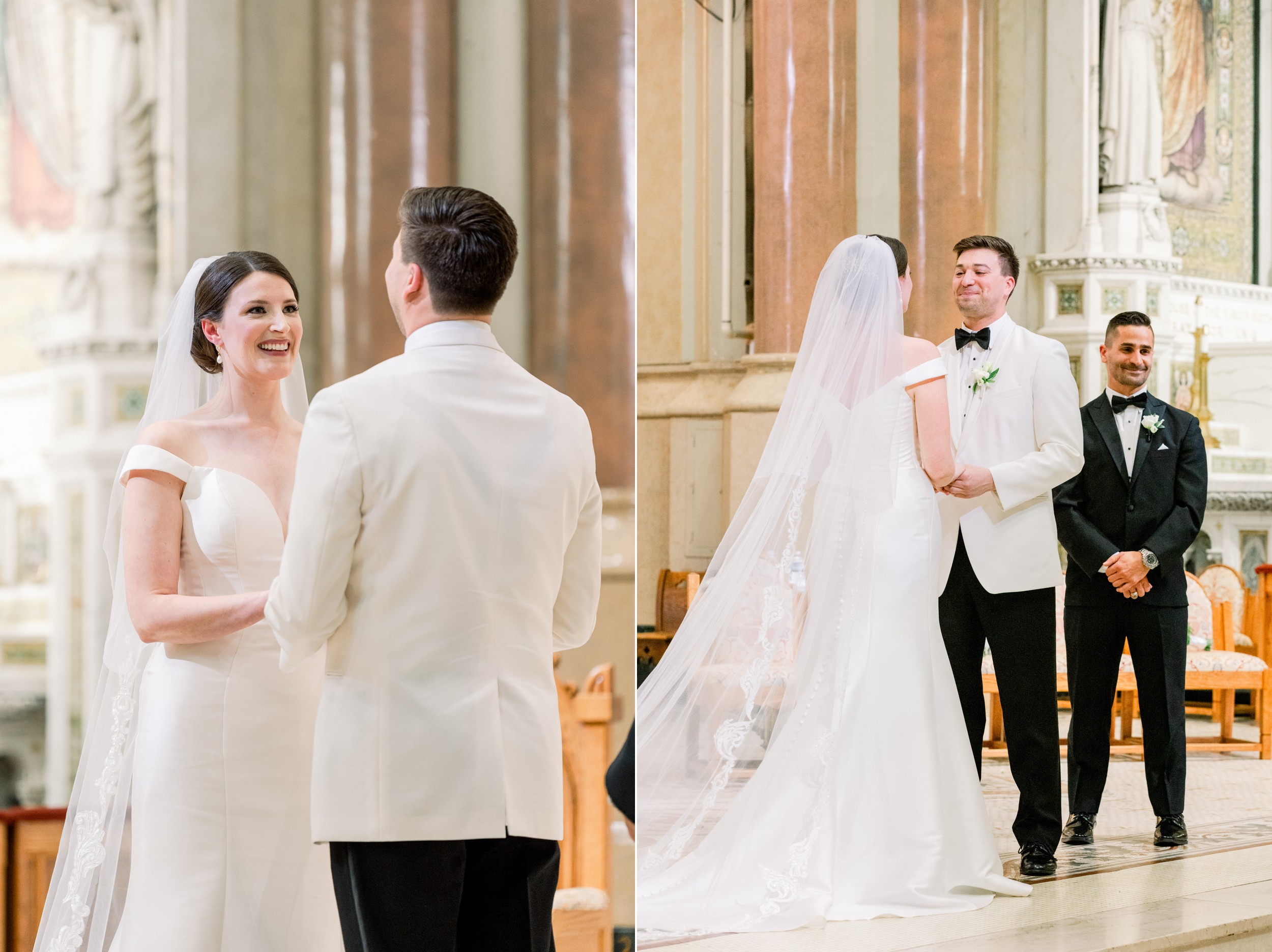 Boston wedding ceremony at Boston's Basilica bride and groom say their vows