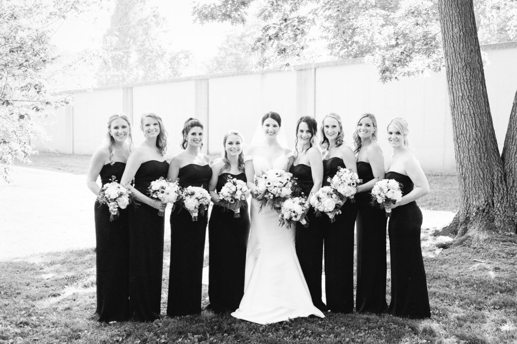 Alden Castle Wedding Bride and bridesmaids Portraits at Larz Anderson Park Boston black and white
