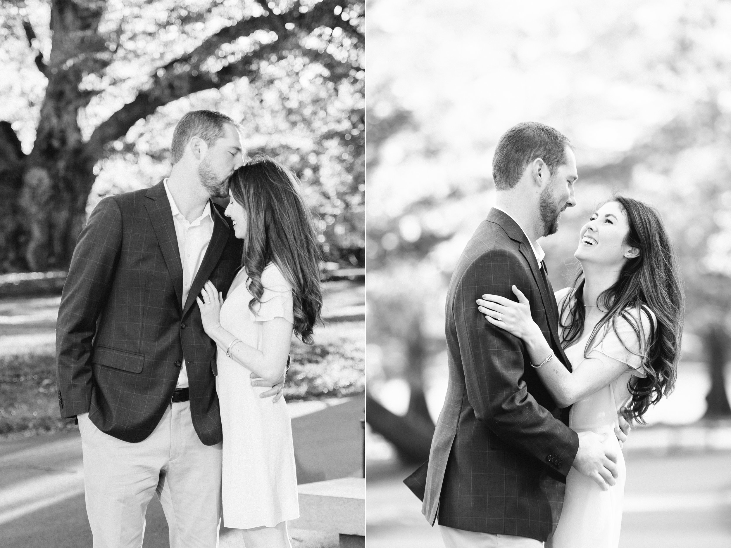 Engagement session at sunrise in Boston at the Public Garden in Black and White Classic Engagement photos