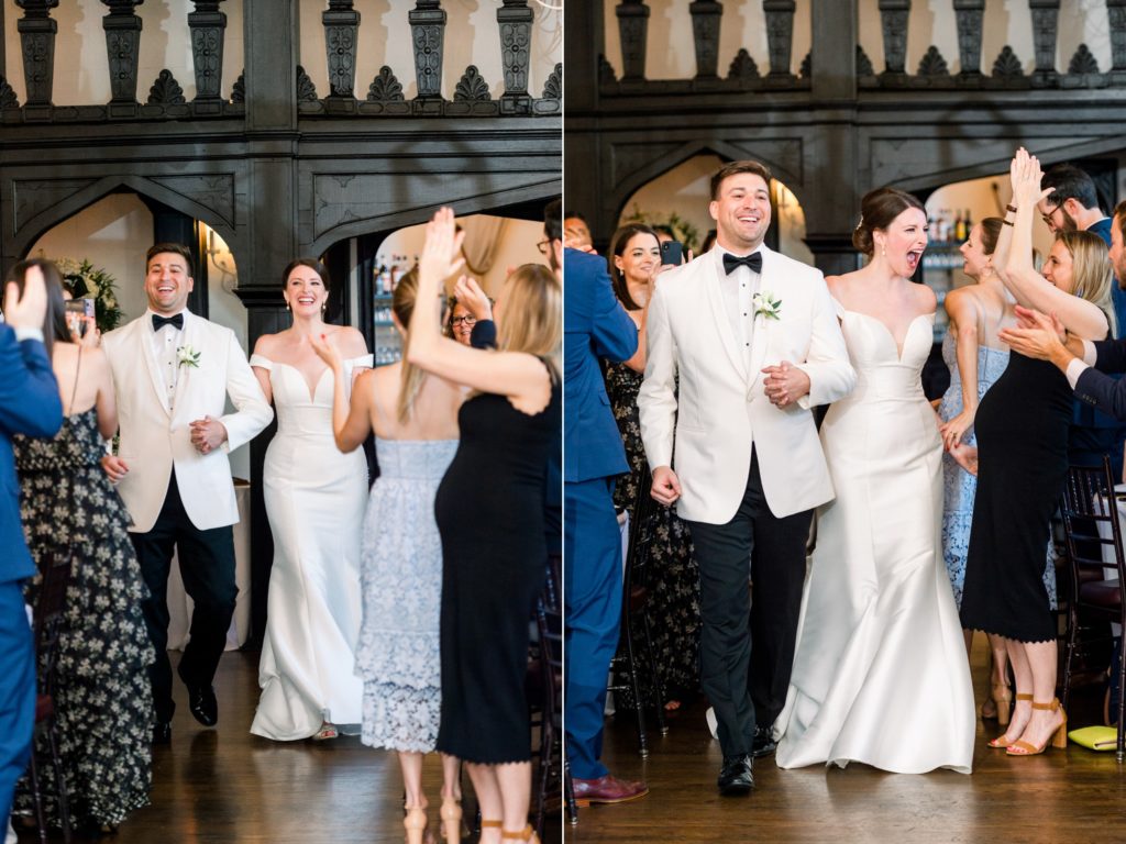 bride and groom enter reception at alden castle