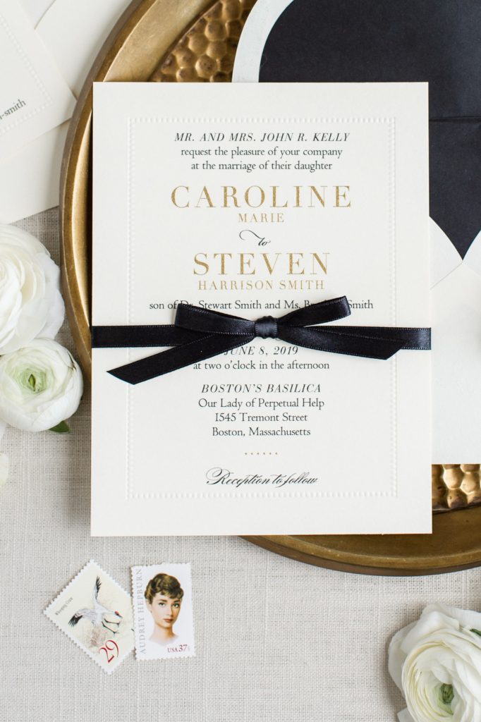 Black and gold classic invitation suite for alden castle wedding