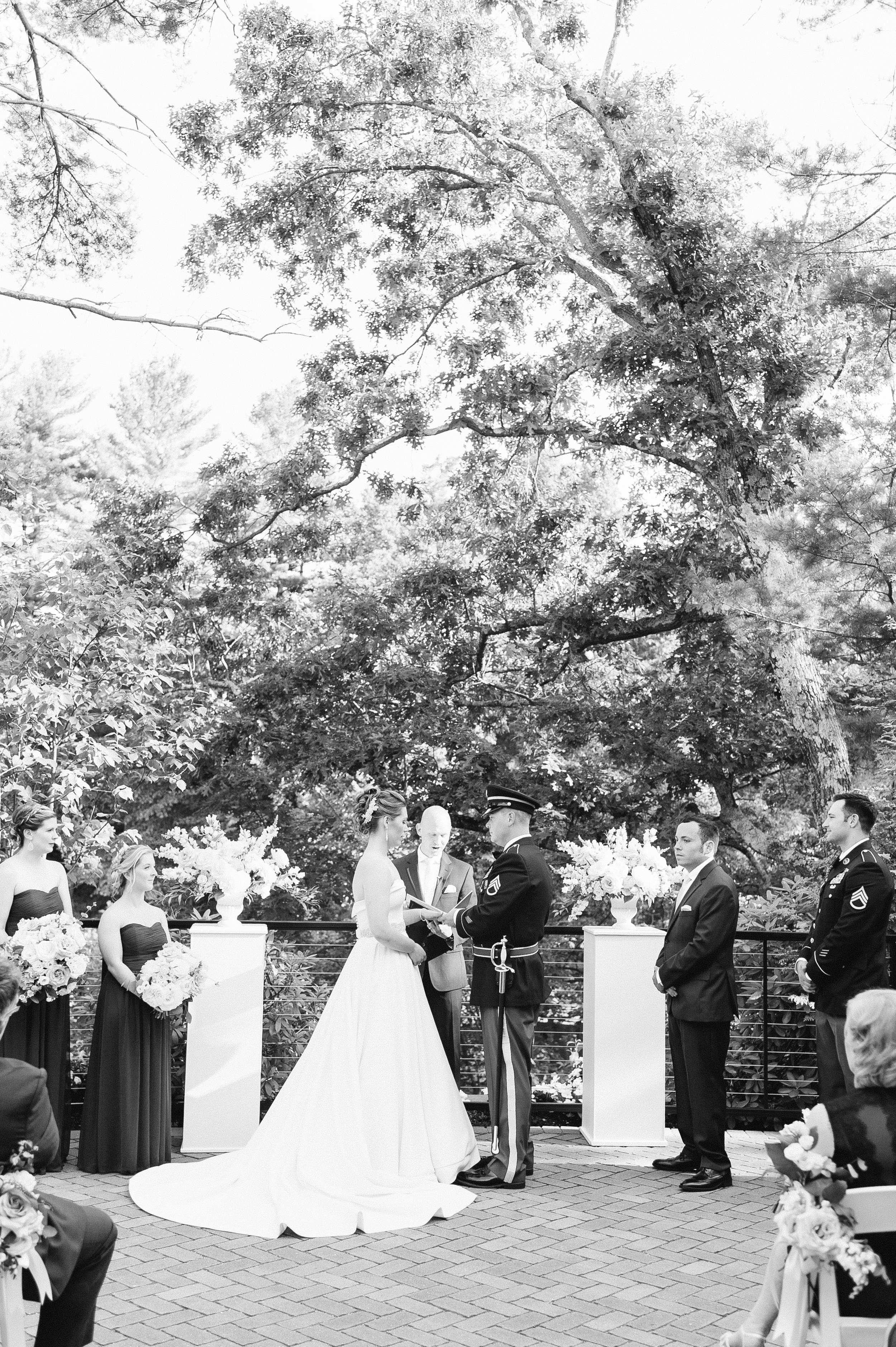 outdoor ceremony at Lakeview Pavilion black and white