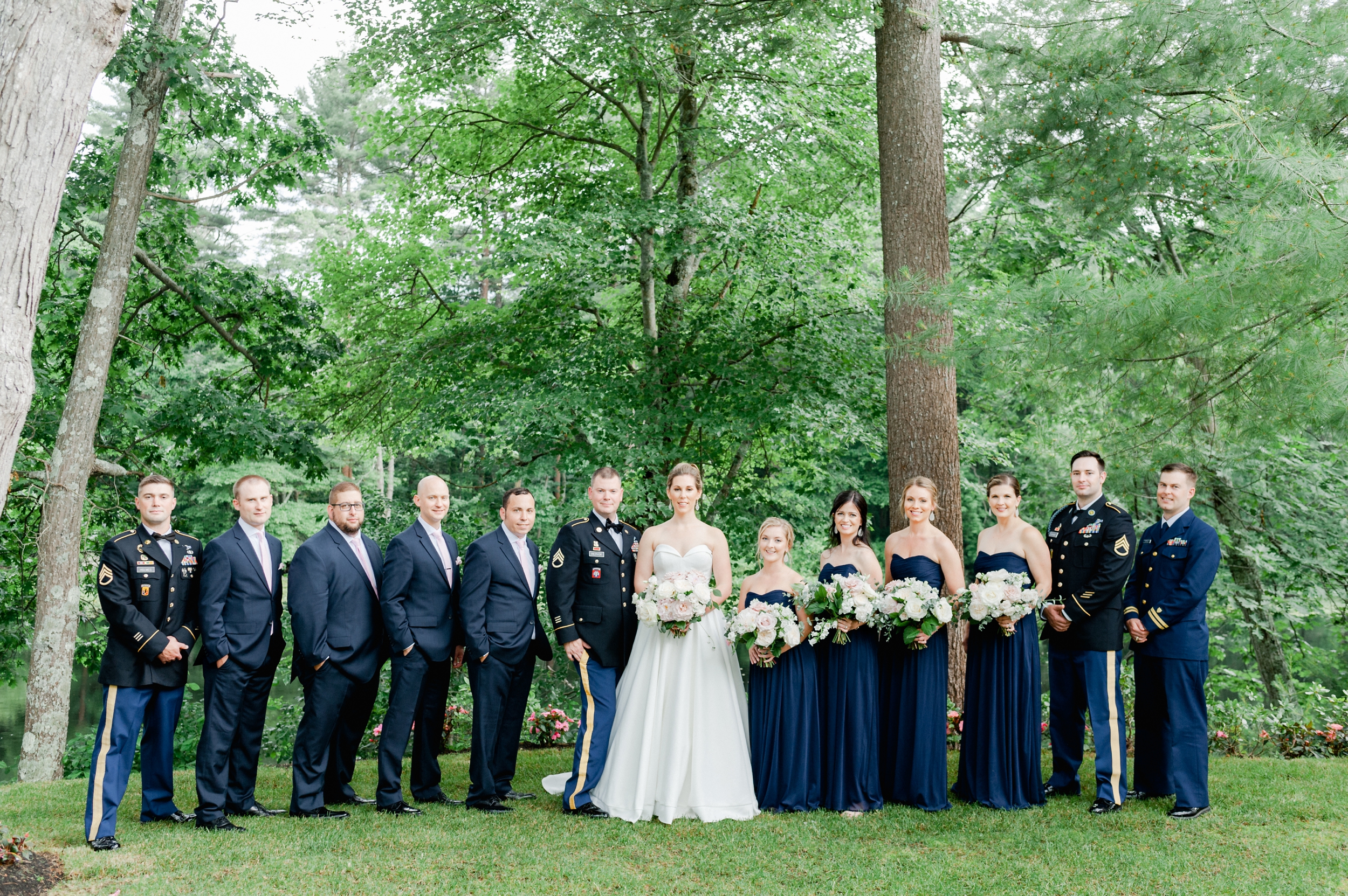 navy and blush bridal party portraits at Lakeview Pavilion wedding