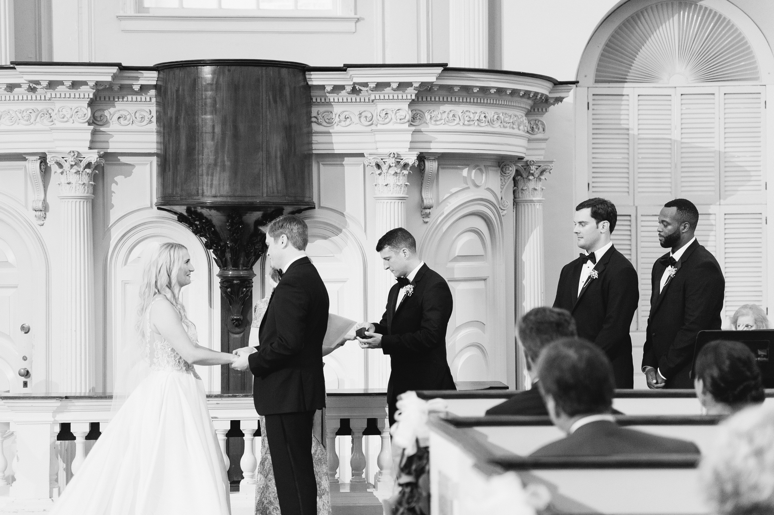 Omni Parker House Wedding Ceremony at Old South Meeting House Boston Wedding Black and white photo