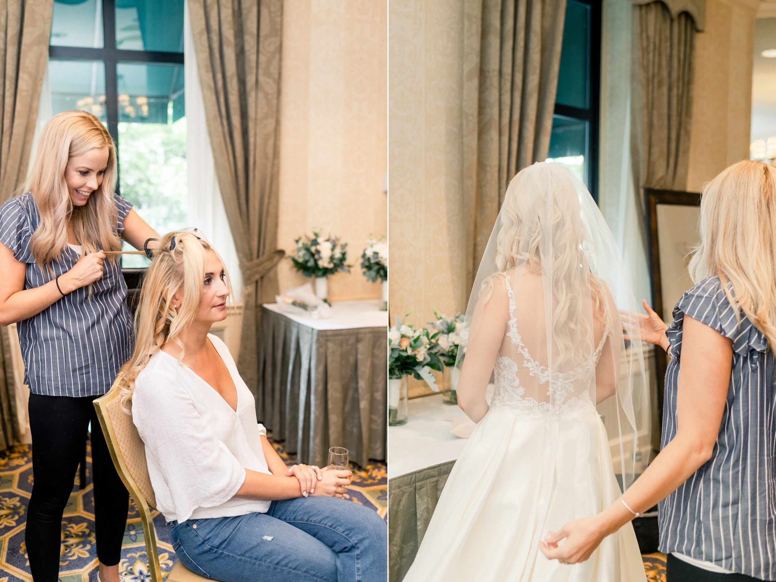 Omni Parker House Wedding Getting Ready Boston Wedding bride gets hair done and veil on