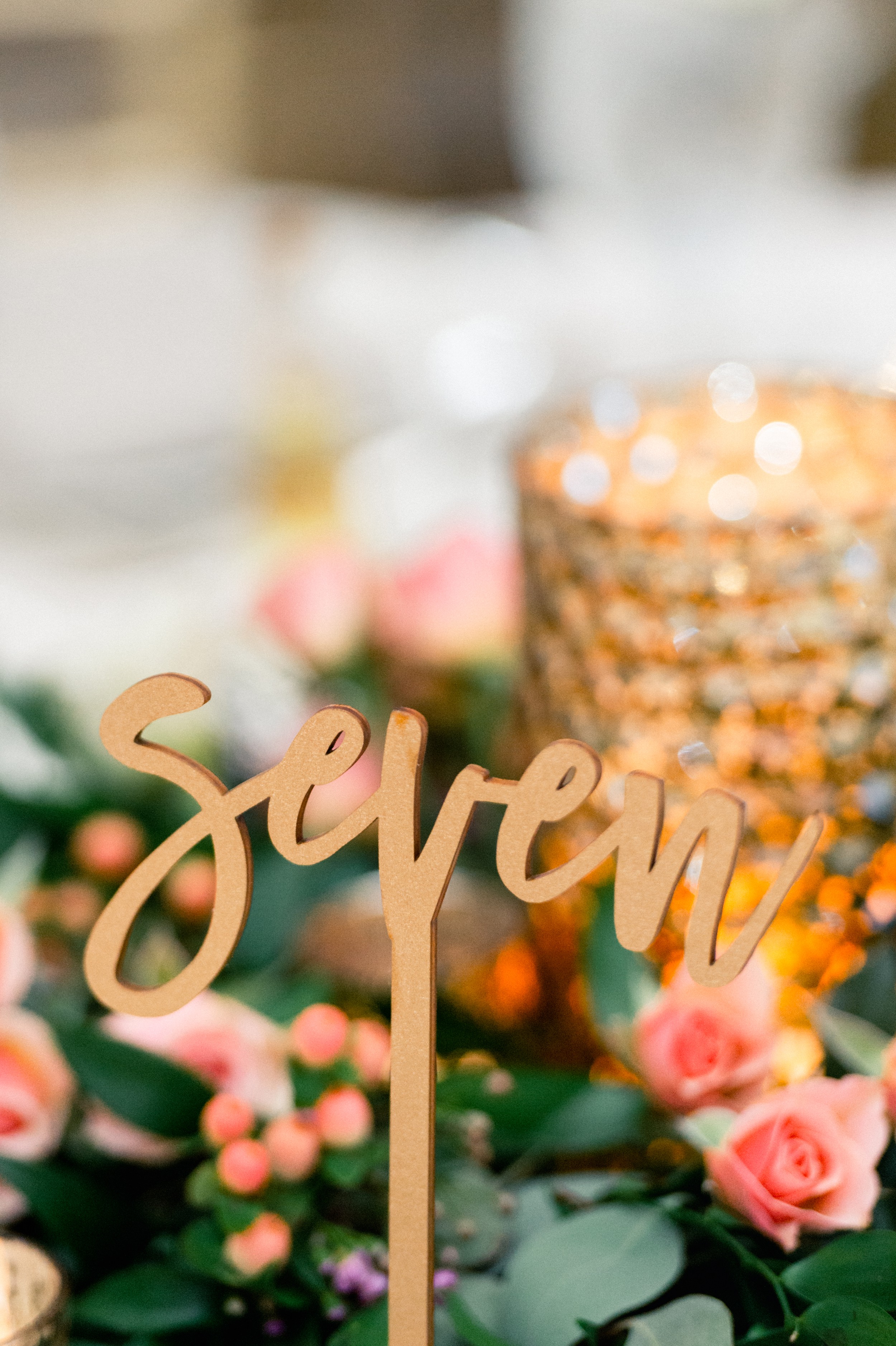 Wedding Reception Boston Wedding floral centerpiece and gold table number details