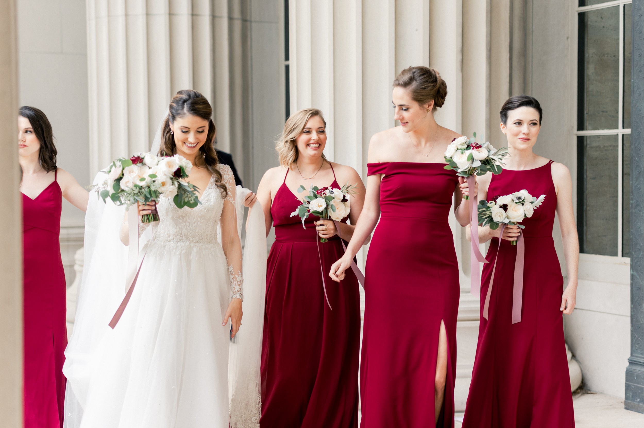 bride and bridemaids at MIT for wedding portraits