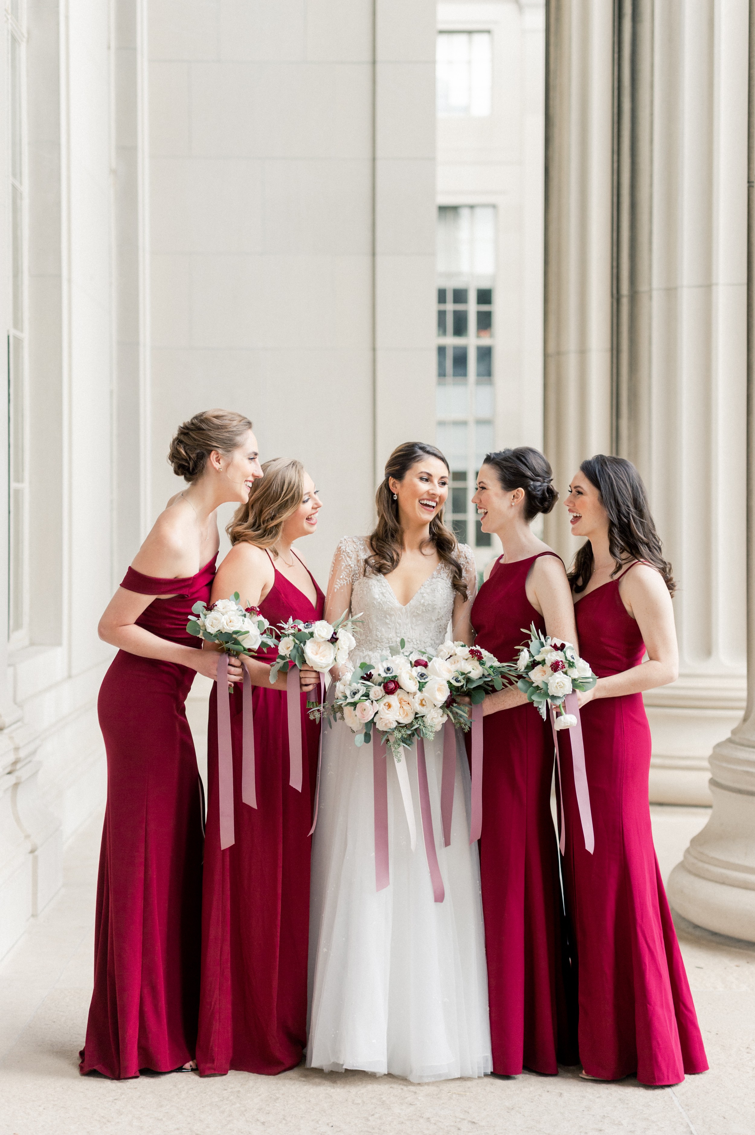 bride and bridemaids at MIT for wedding portraits
