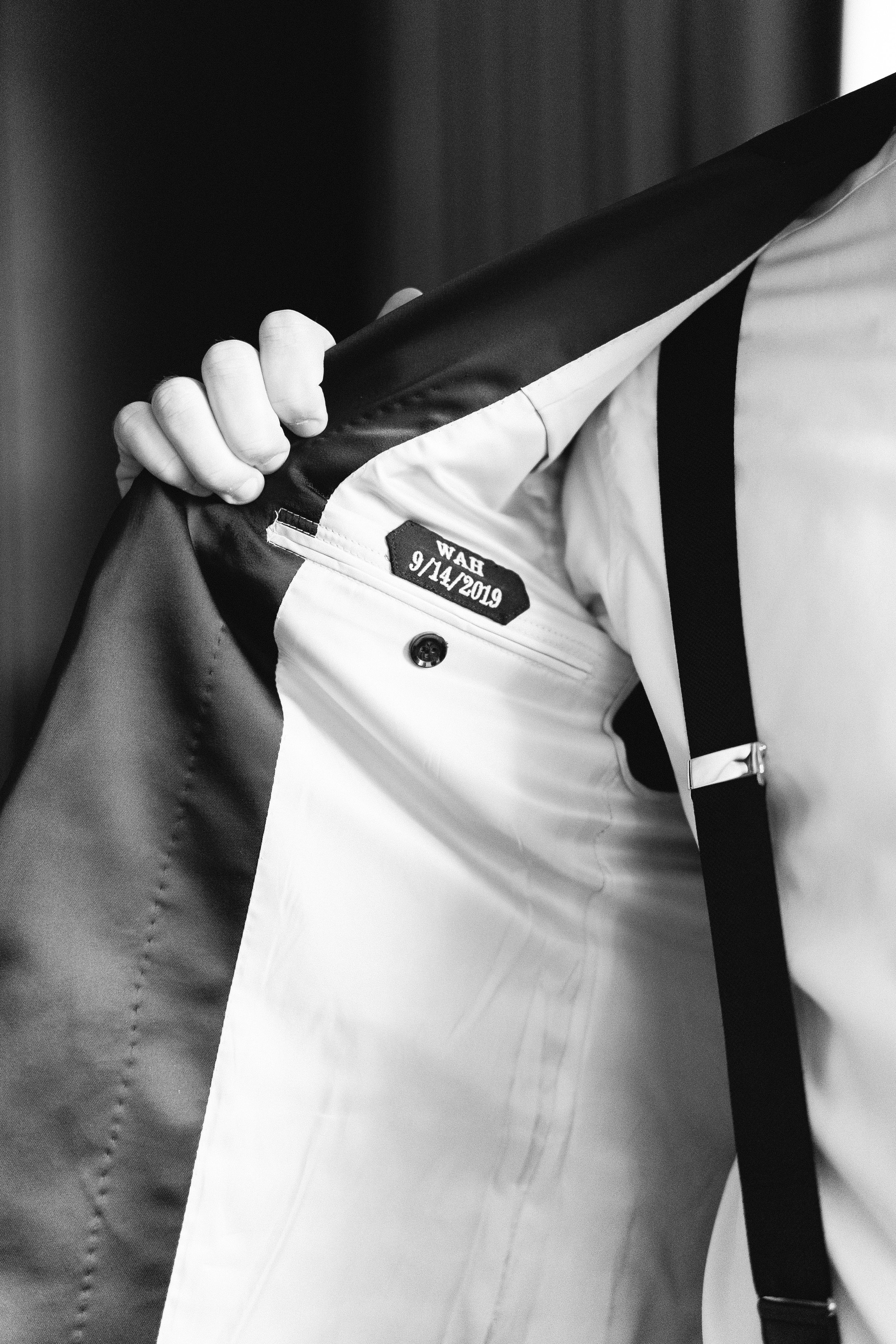 Boston groom custom monogrammed suit in black and white