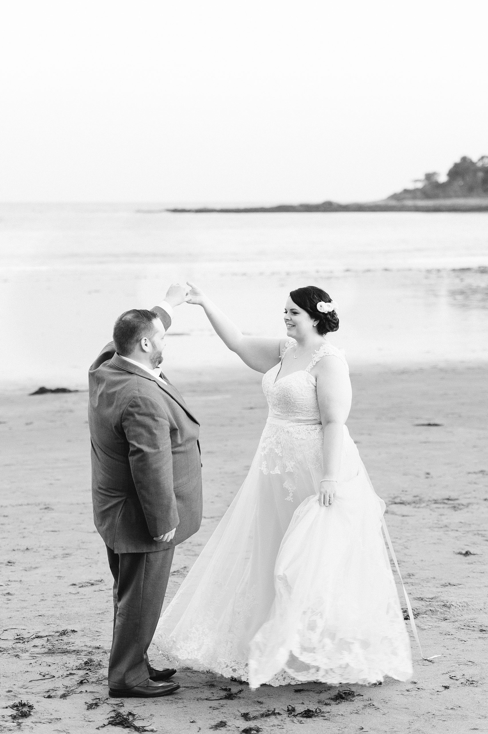 sunset couples portraits at hartley mason reserve for york harbor inn wedding black and white