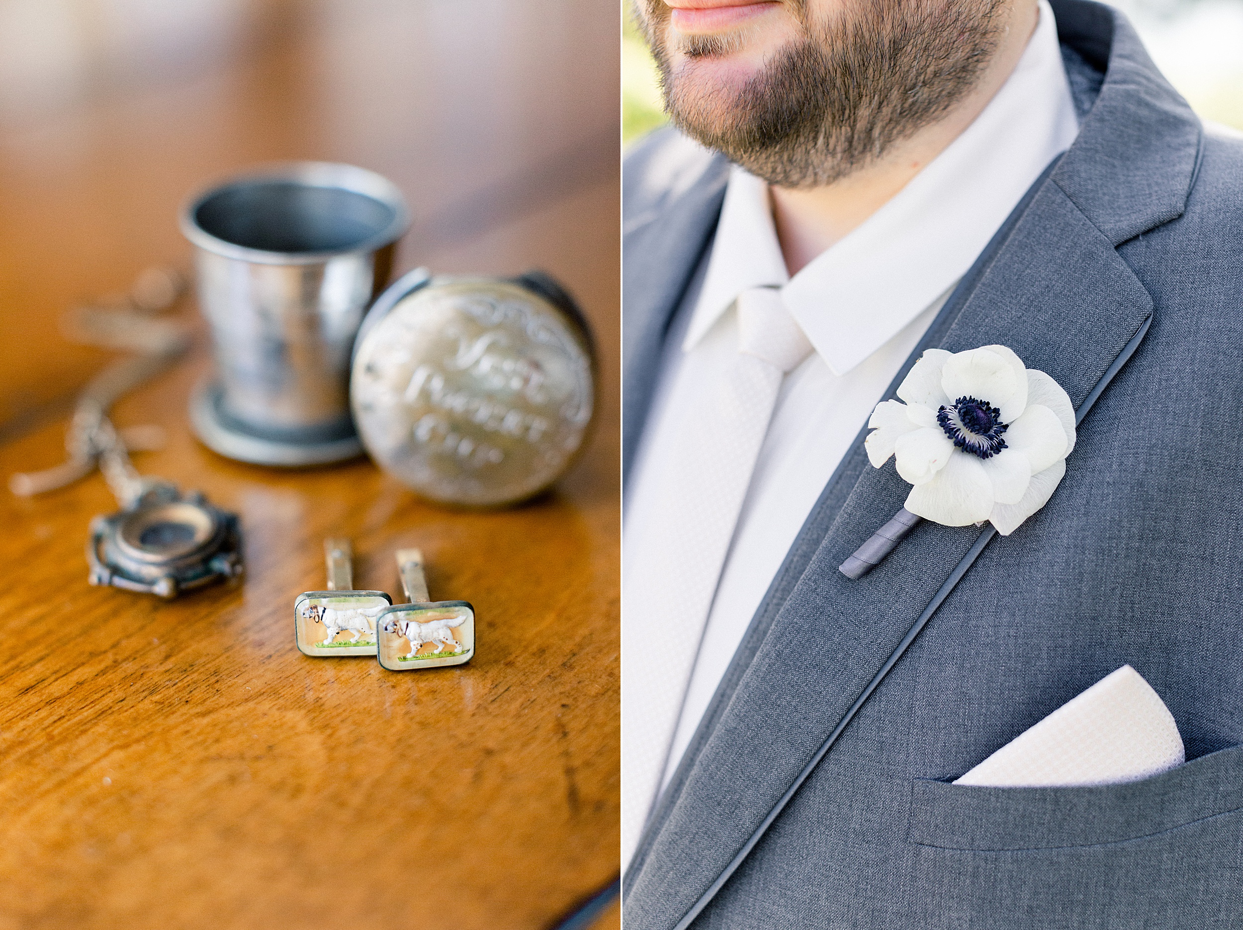 groom details cufflinks and bouttonniere