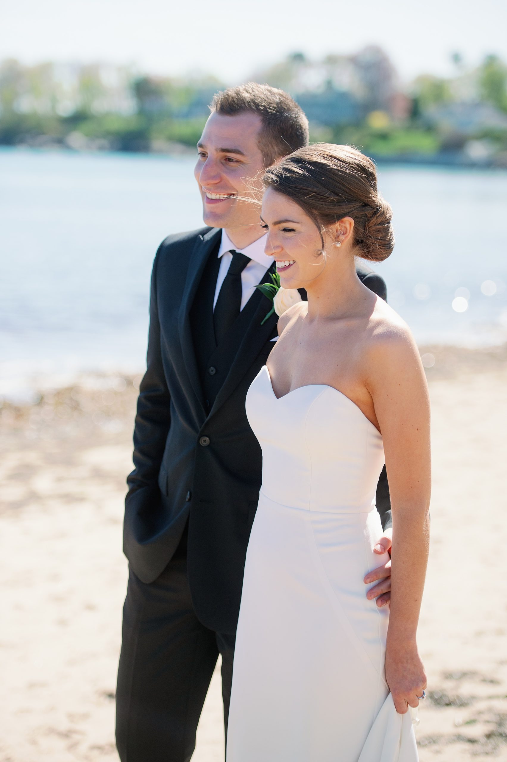 Couples portrait on beach for Boston North Shore Wedding in Beverly MA at Tupper Manor