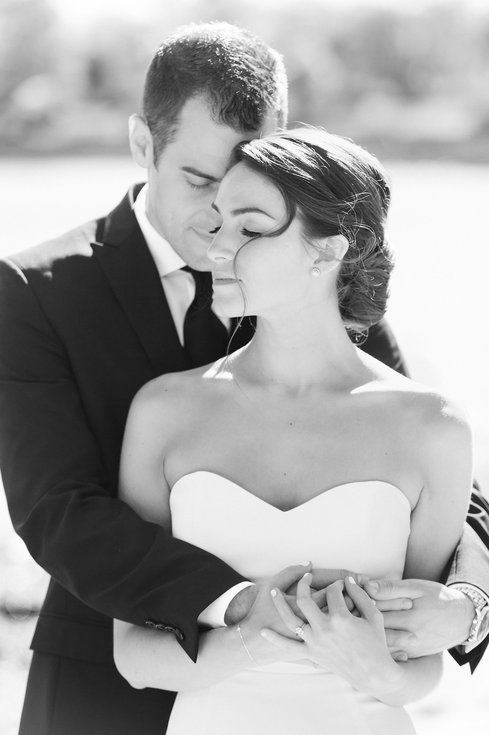 black and white couples portrait on beach at Tupper Manor Wedding
