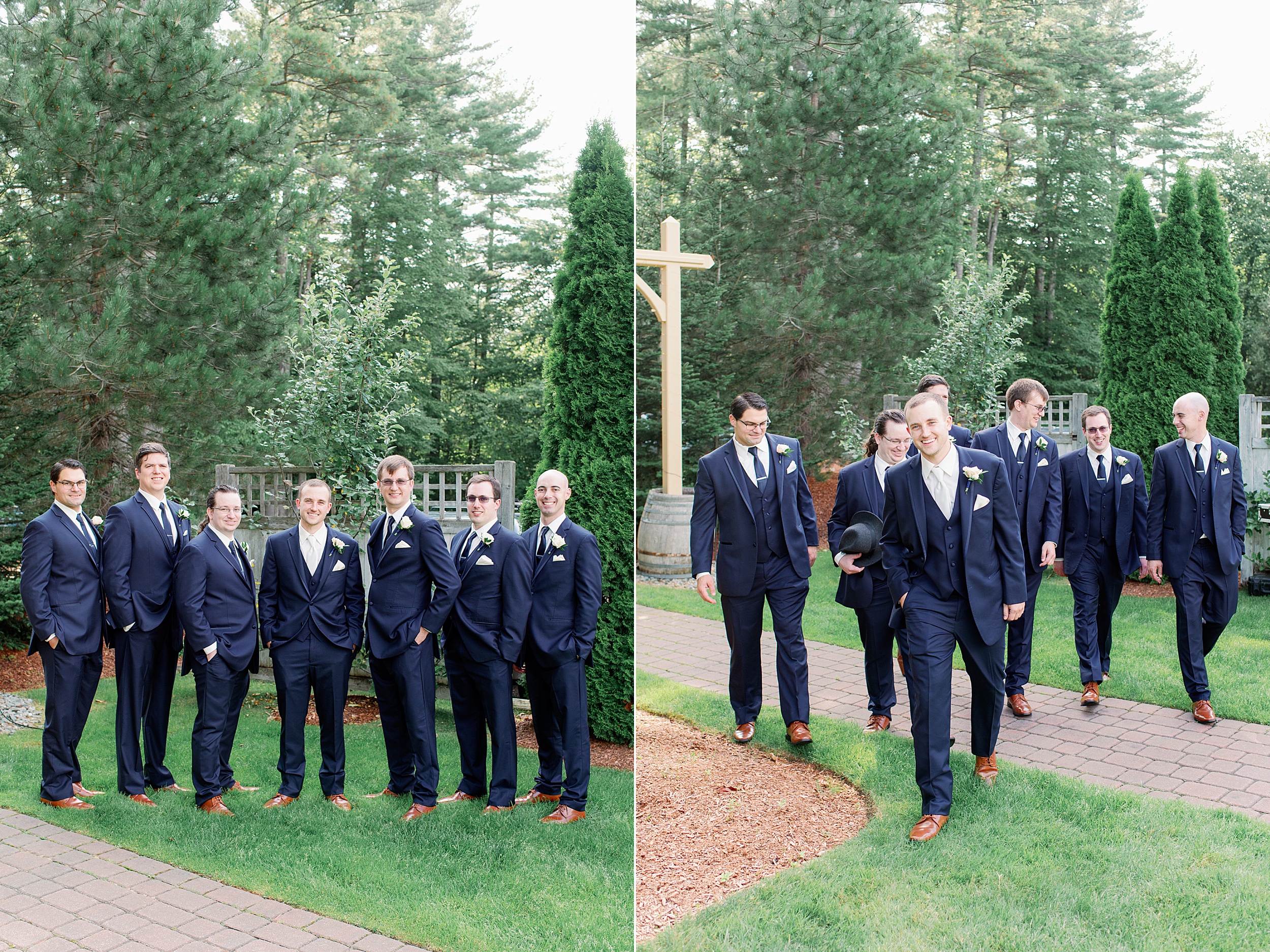 groom and groomsmen in navy suits for zorvino vineyards wedding