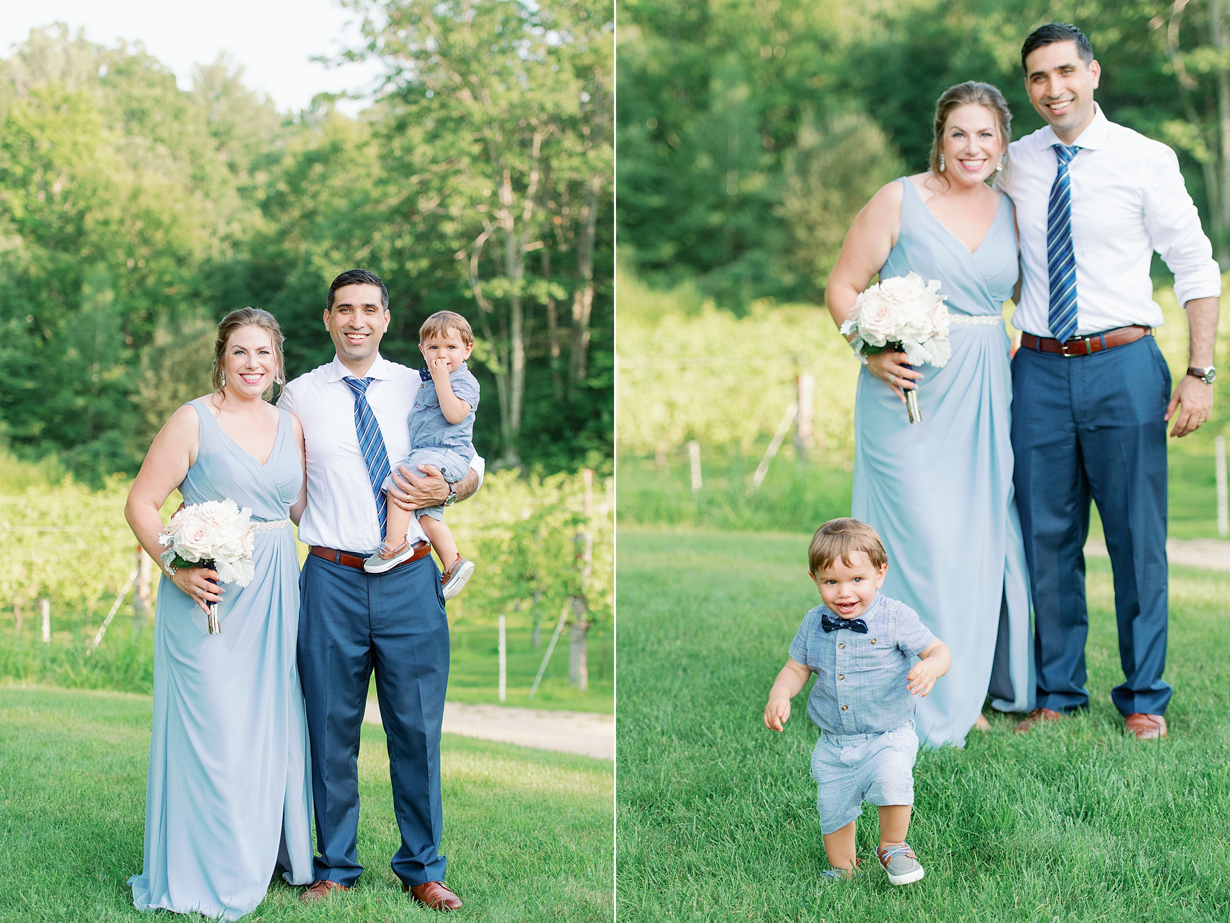family portraits at vineyard wedding in pale blue dress and navy suit