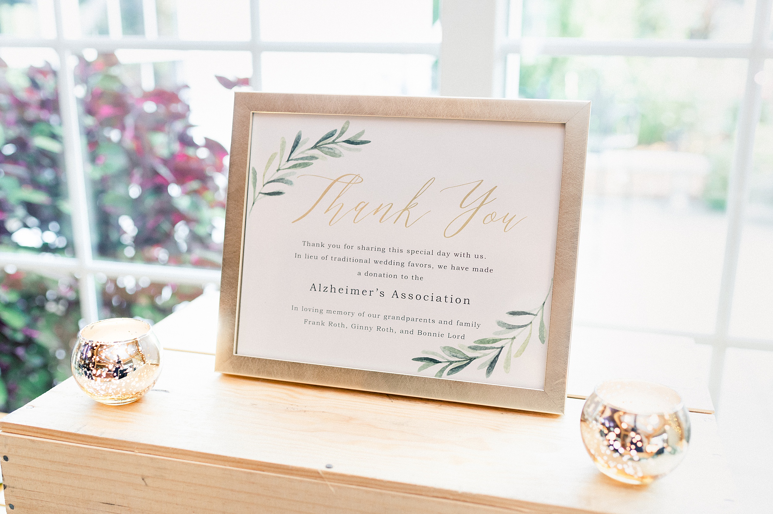 donation sign at wedding for guest favors