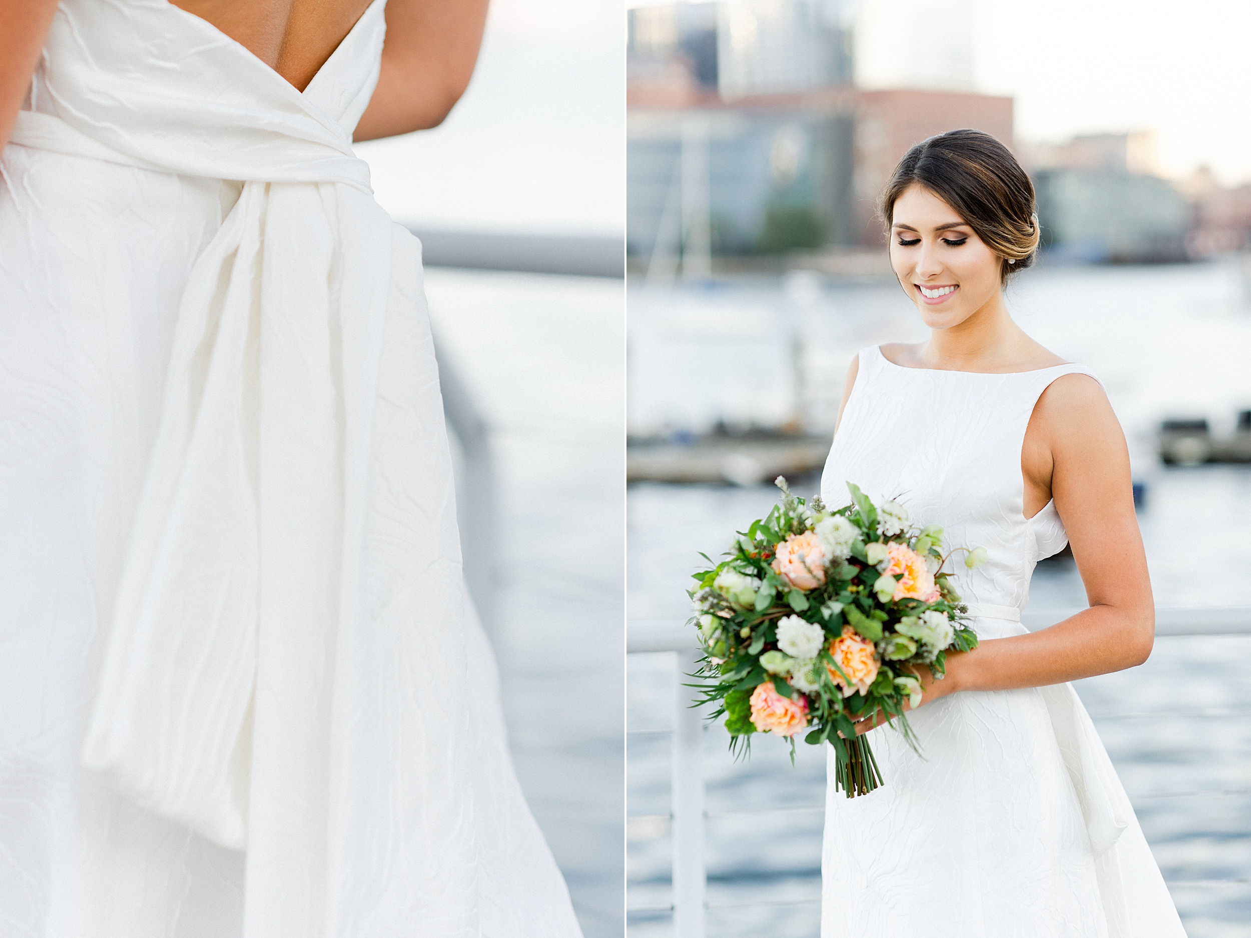 seaside bridal dress and bouquet inspiration in Boston MA