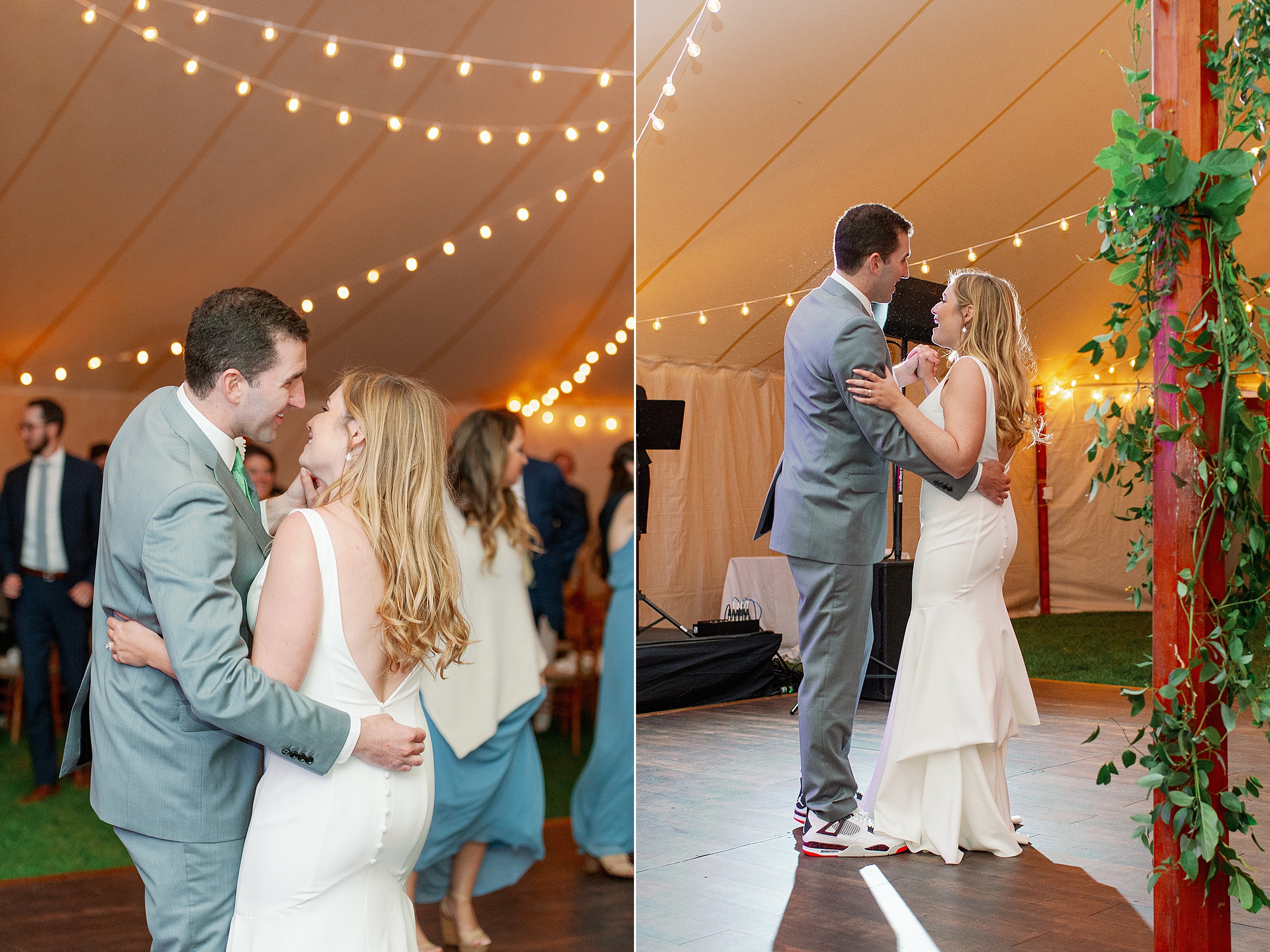 couples first dance under tent