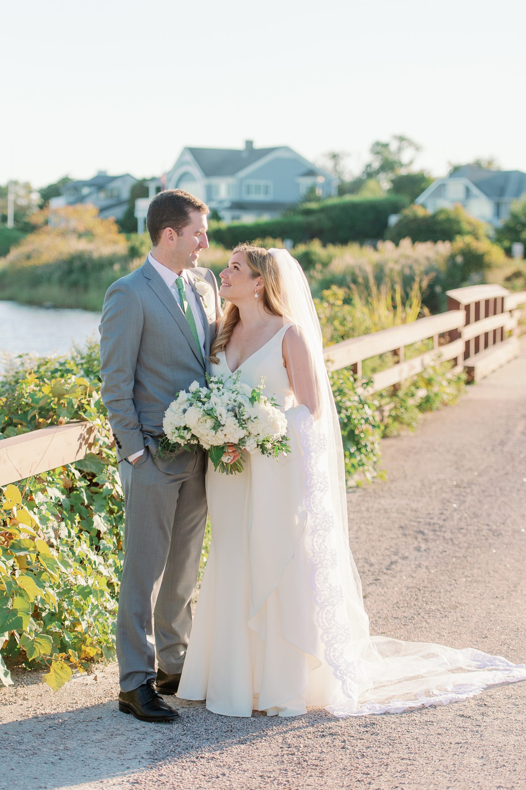 sunset couples portraits of bride and groom at Weekapaug Inn Wedding in Westerly RI