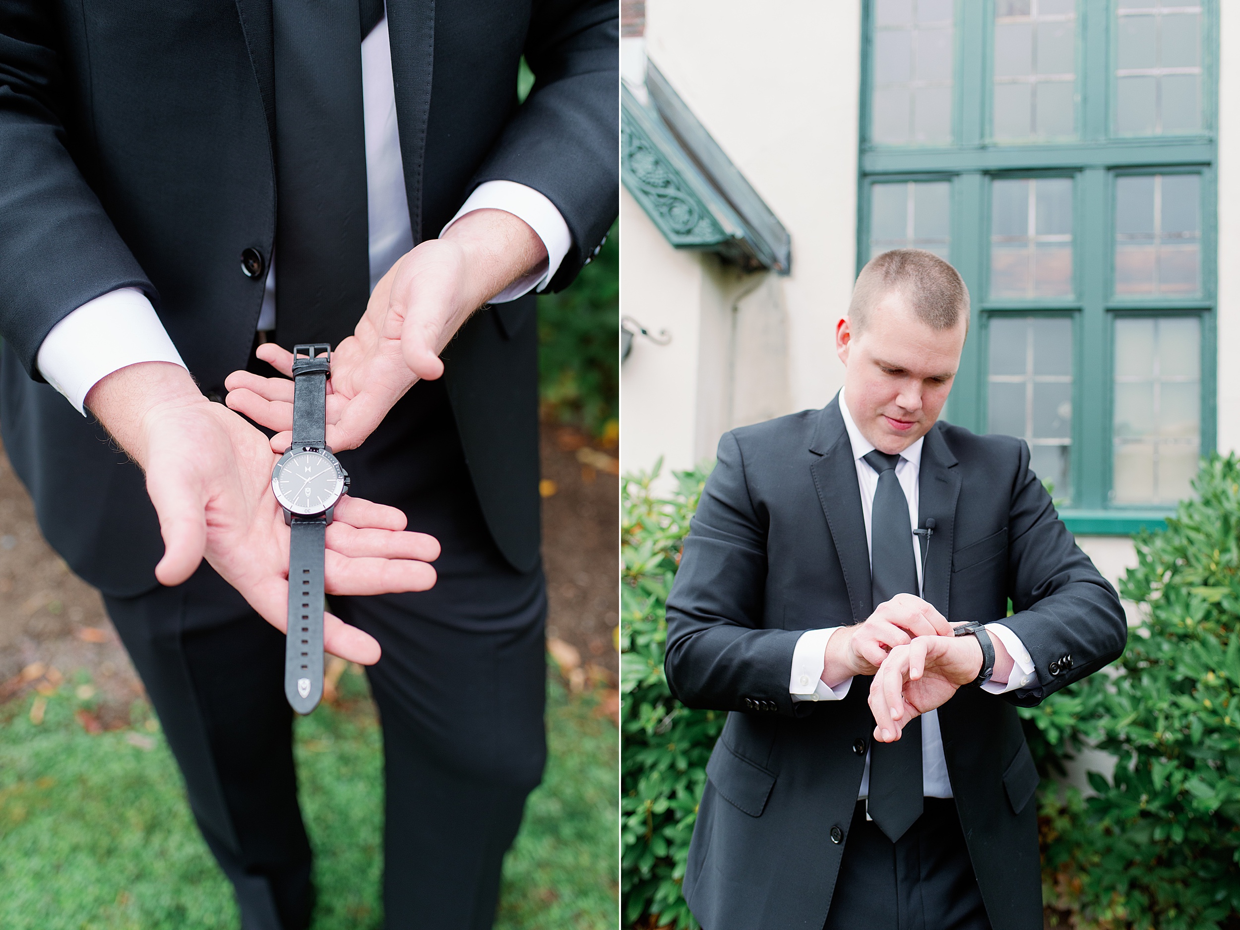 groom opens watch from bride before is The Stone Barn wedding