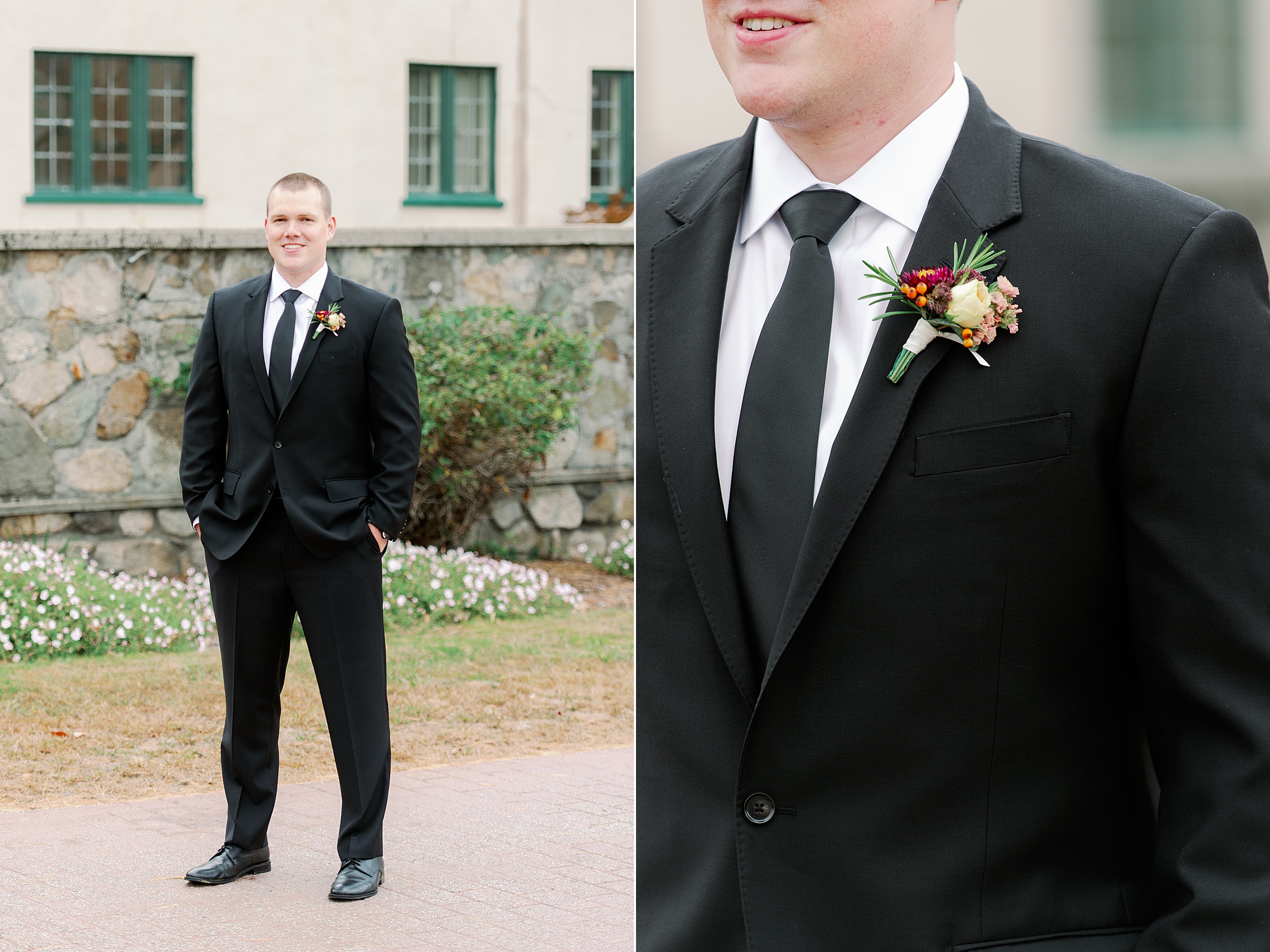 groom portrait and fall boutonniere