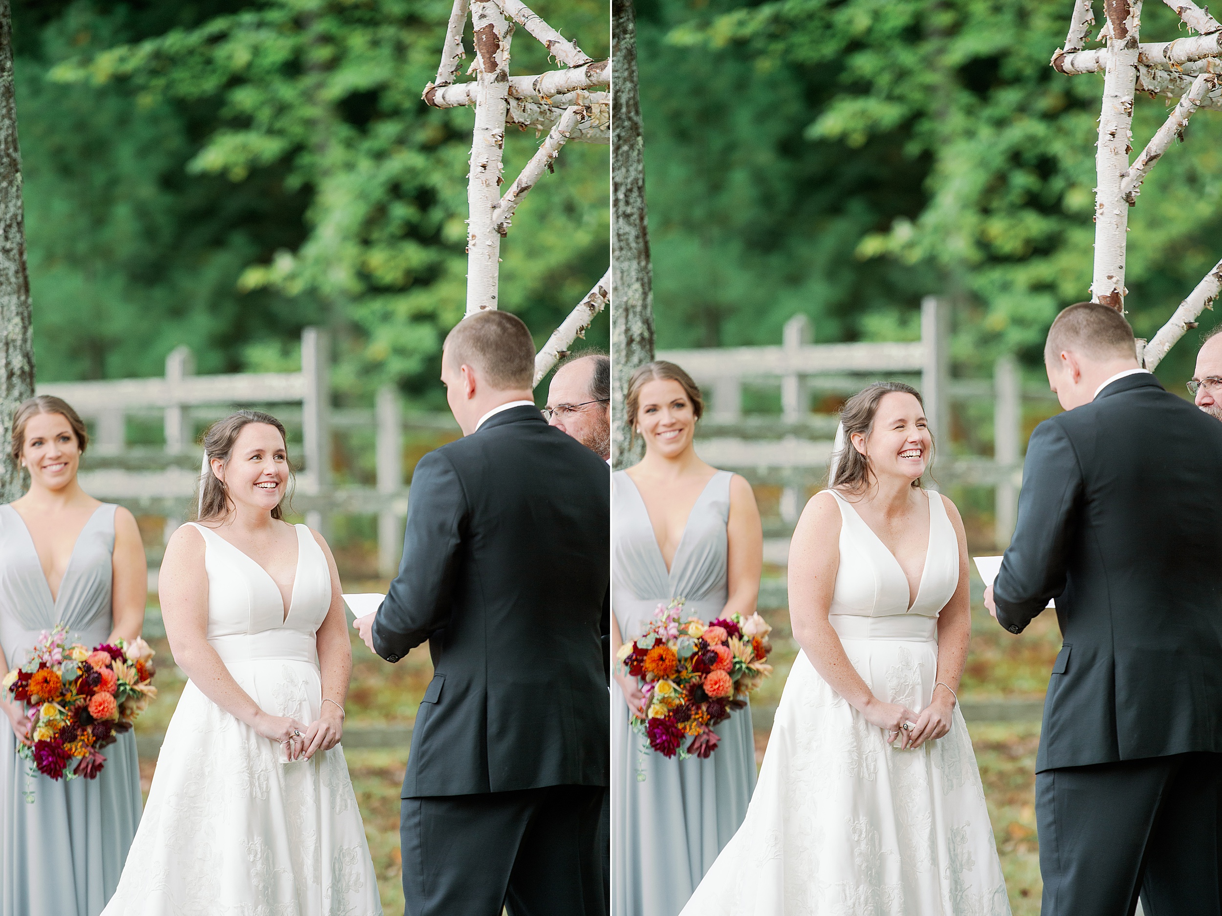 wedding ceremony at The Stone Barn in Standish Maine