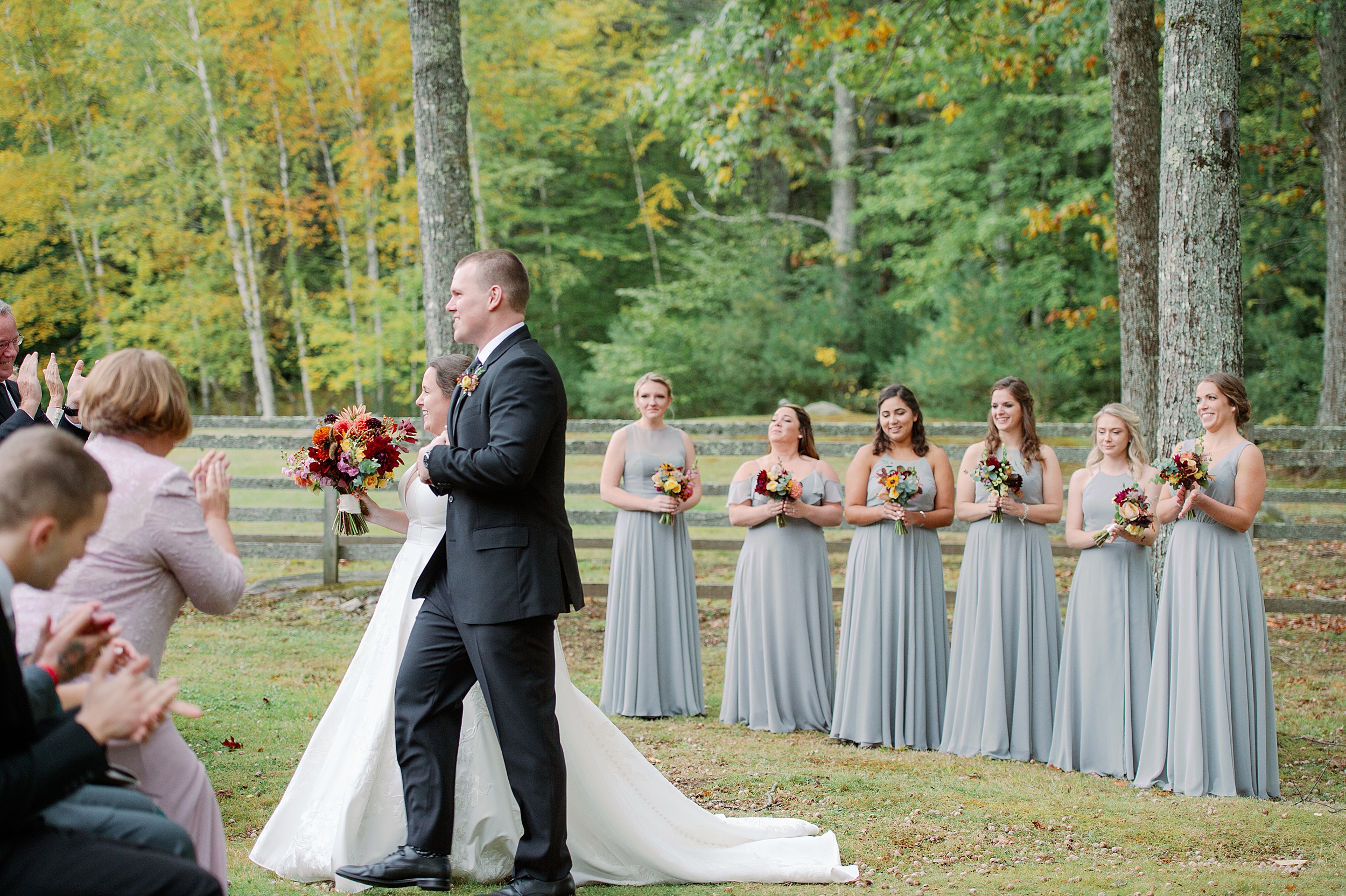wedding ceremony at The Stone Barn in Standish Maine