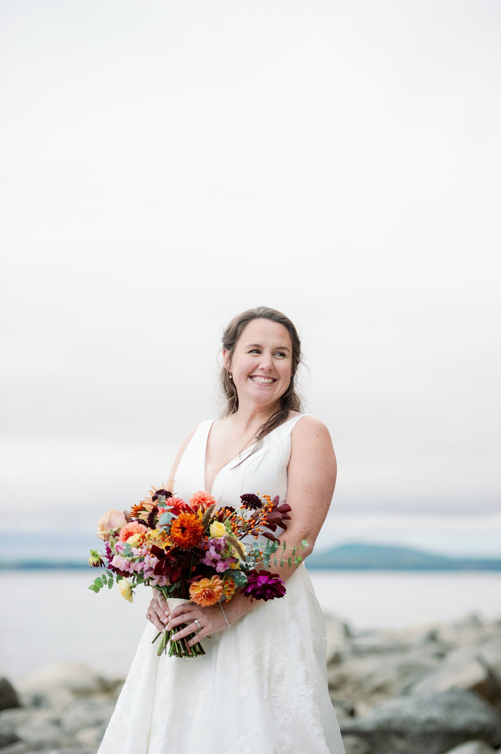 bridal portrait on Sebago Lake in Maine
