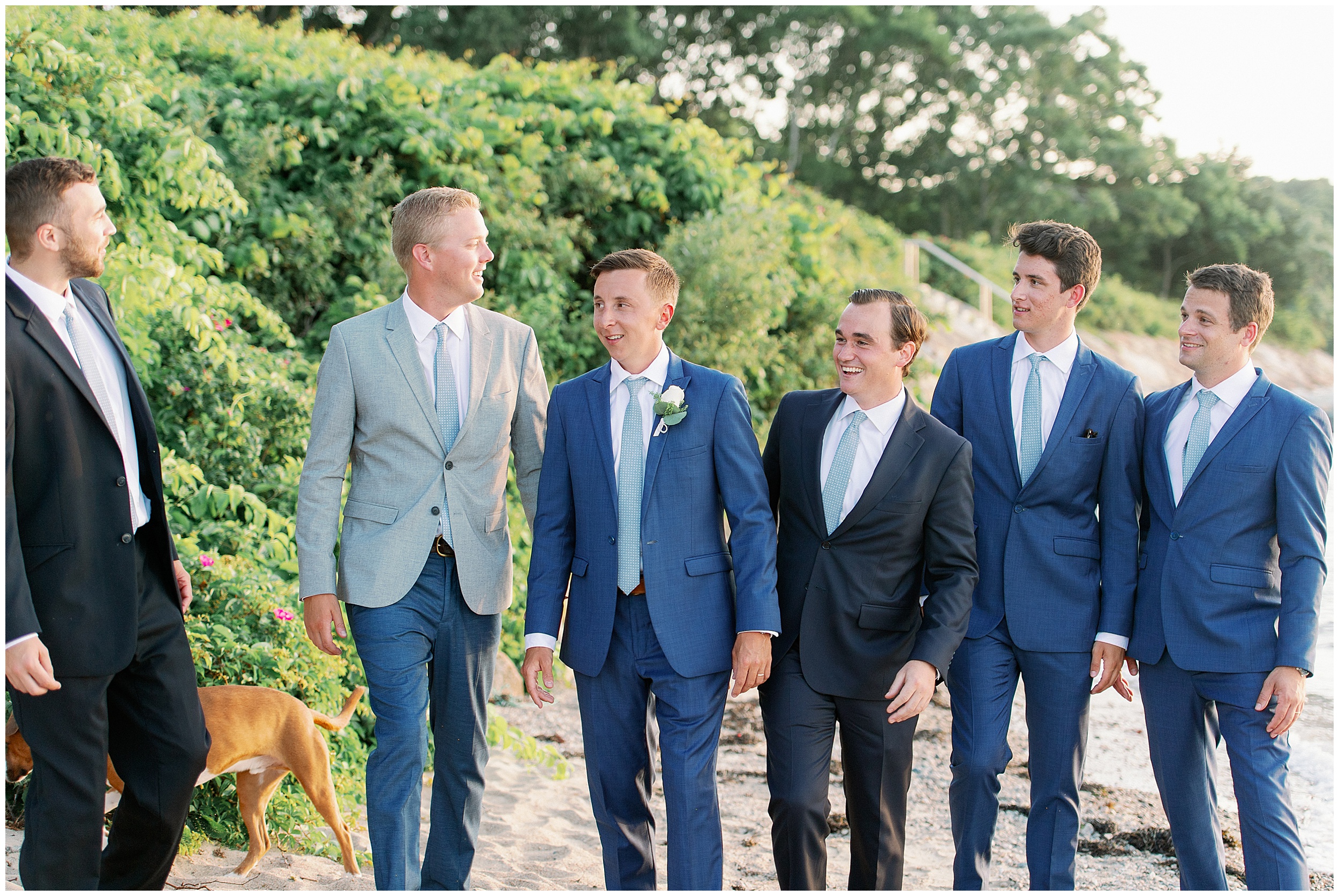 groom and groomsmen portraits on the water for cape cod micro wedding