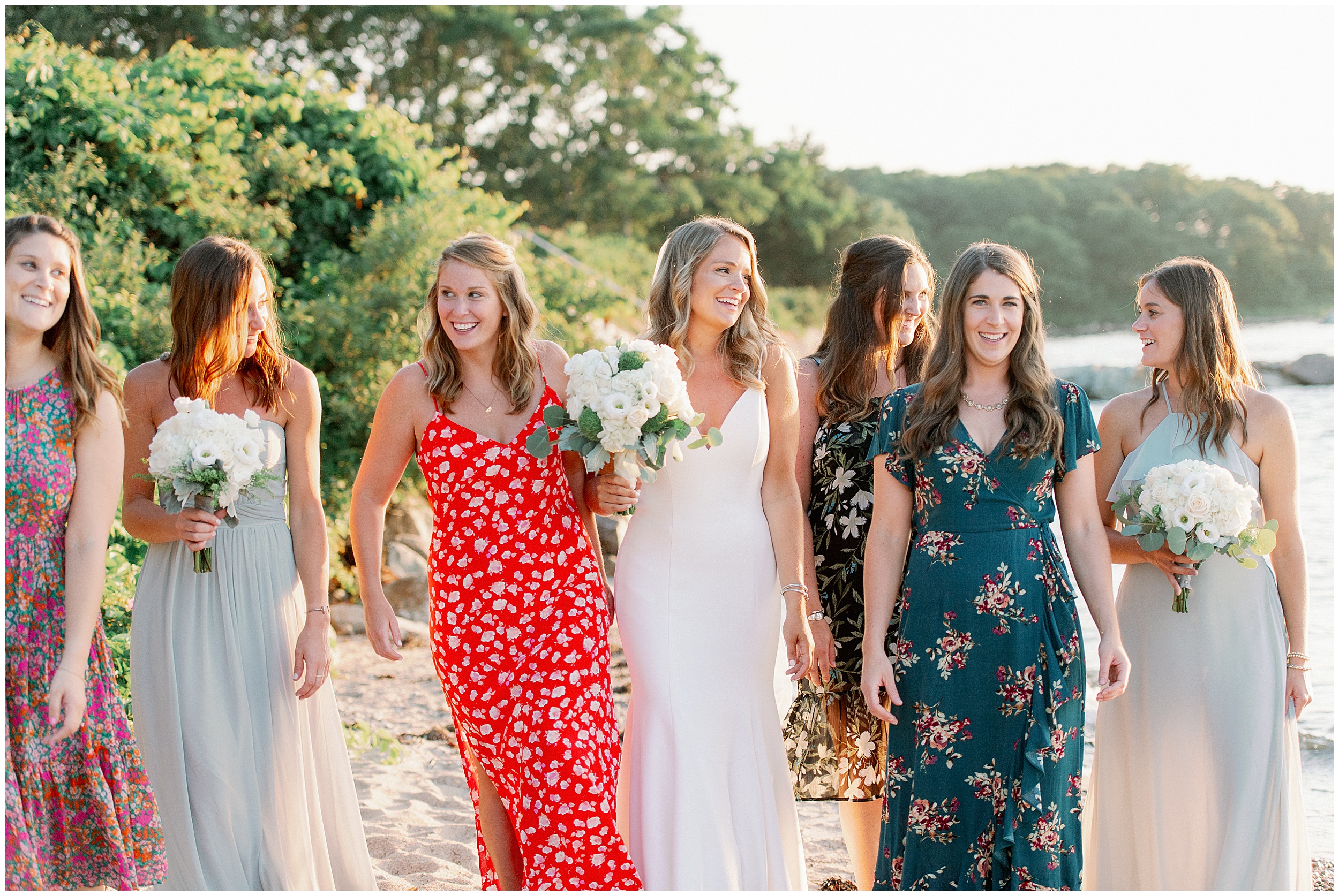 bride and bridesmaids at cape cod micro wedding on the water