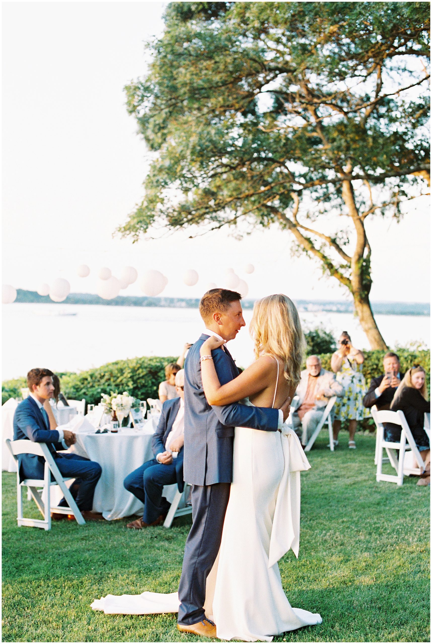 couple first dance at backyard micro wedding on cape cod