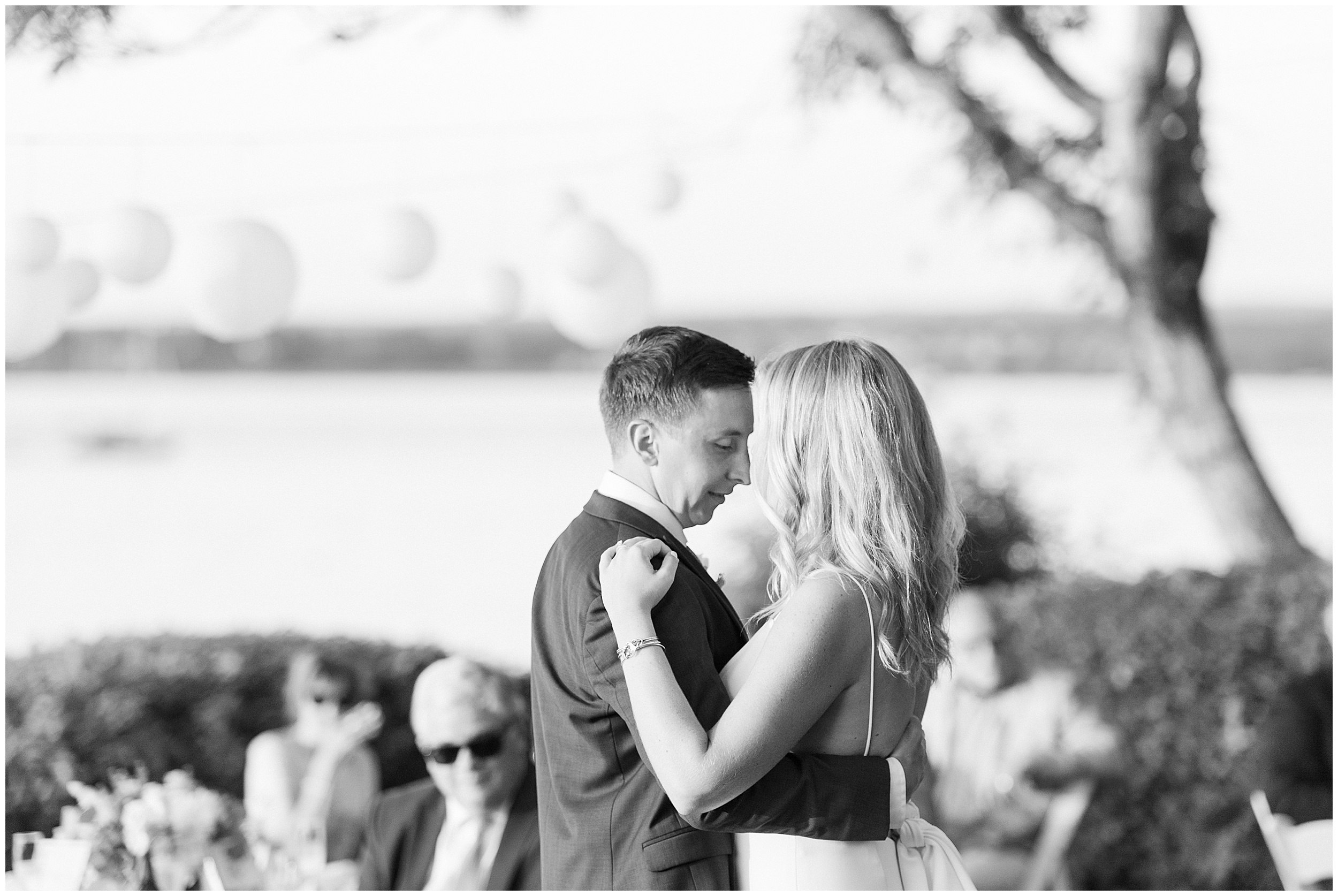black and white couple first dance at backyard micro wedding on cape cod
