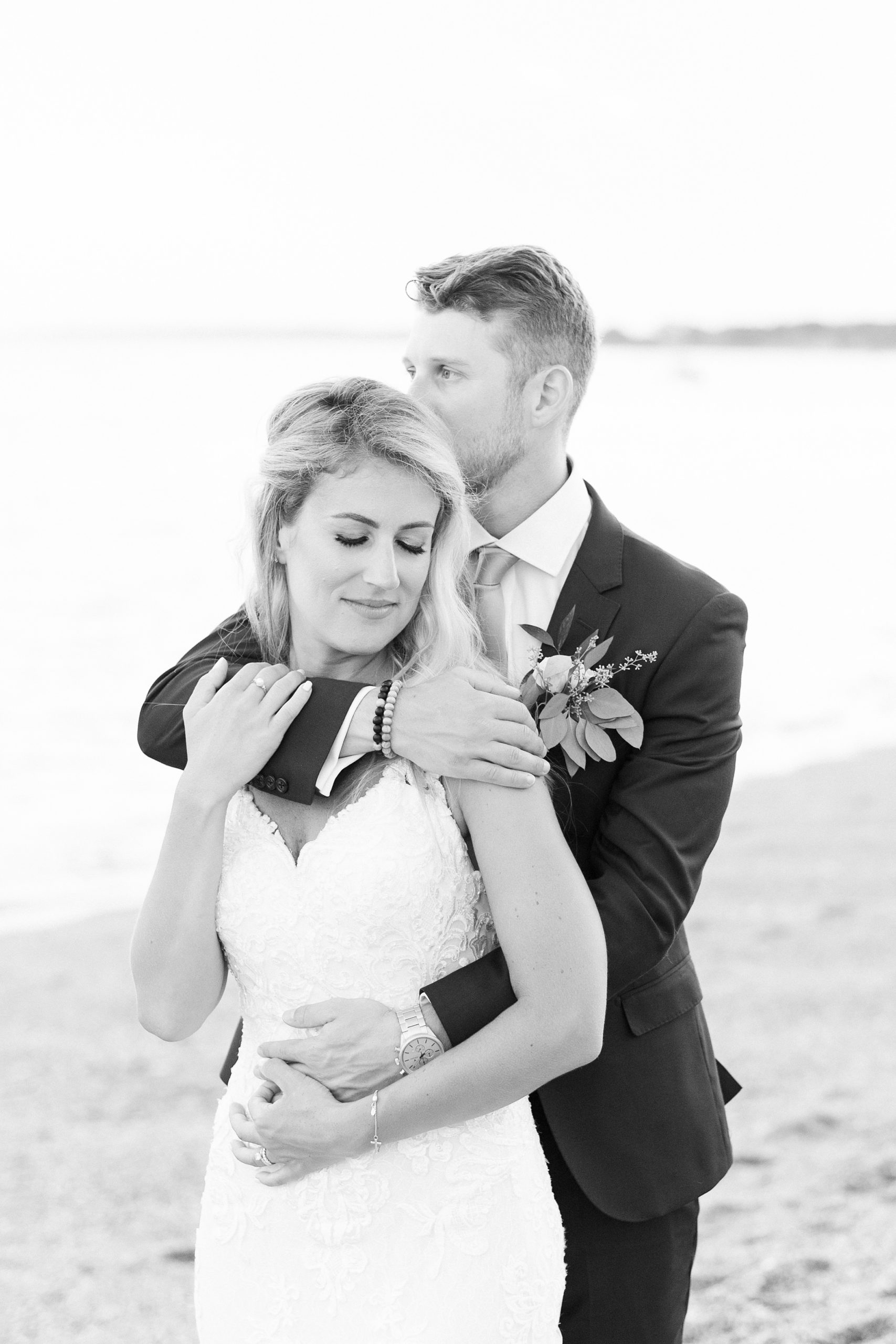 black and white couples portrait at madison beach hotel micro wedding