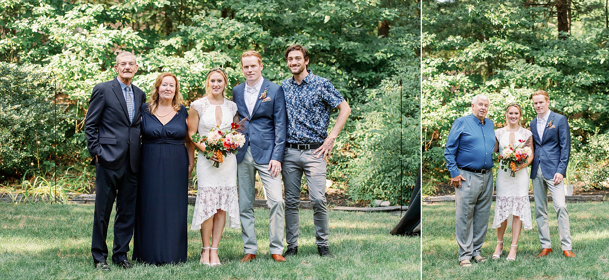 family portraits at micro wedding in couples backyard