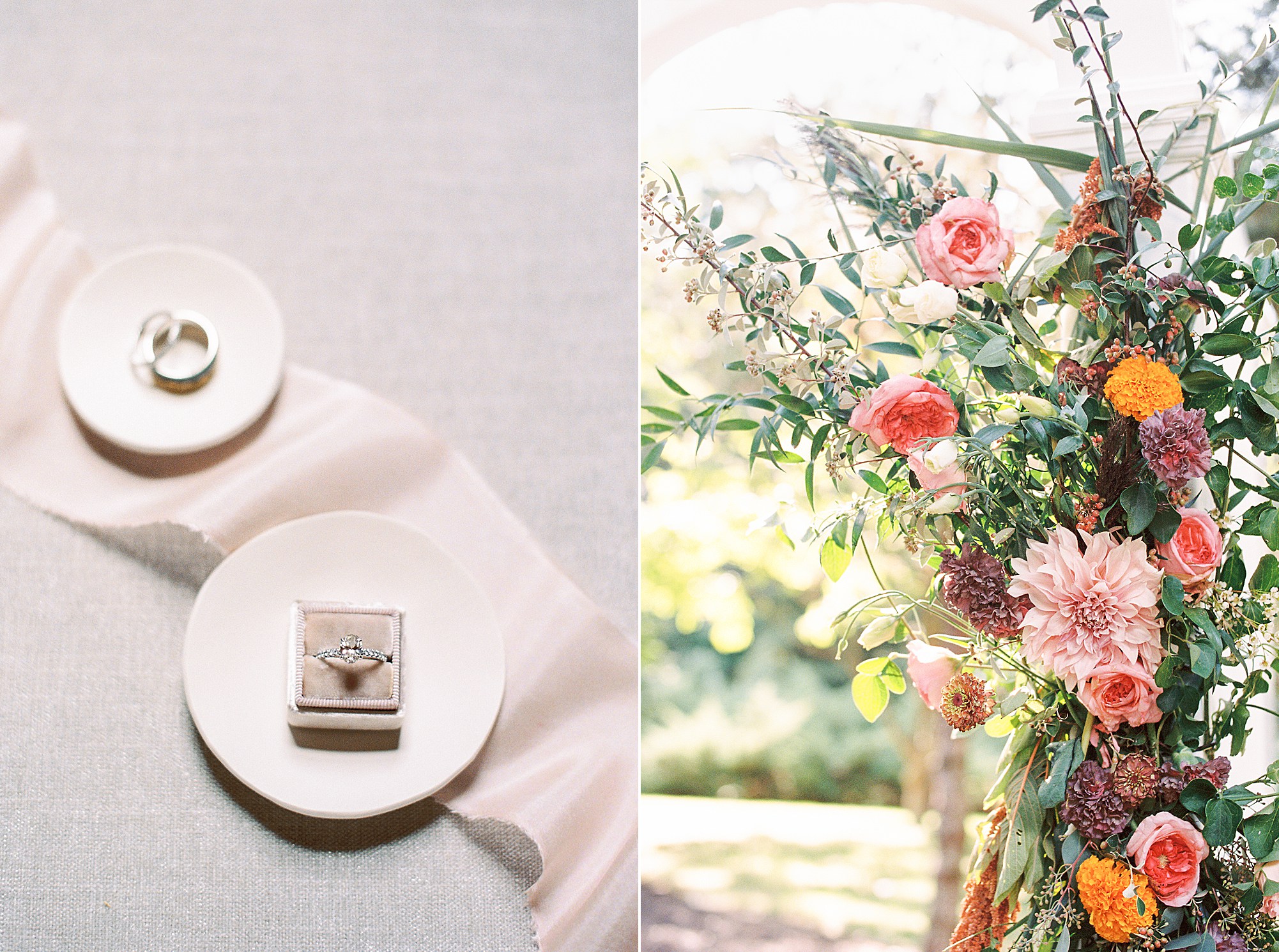 floral and ring details from a micro wedding at home