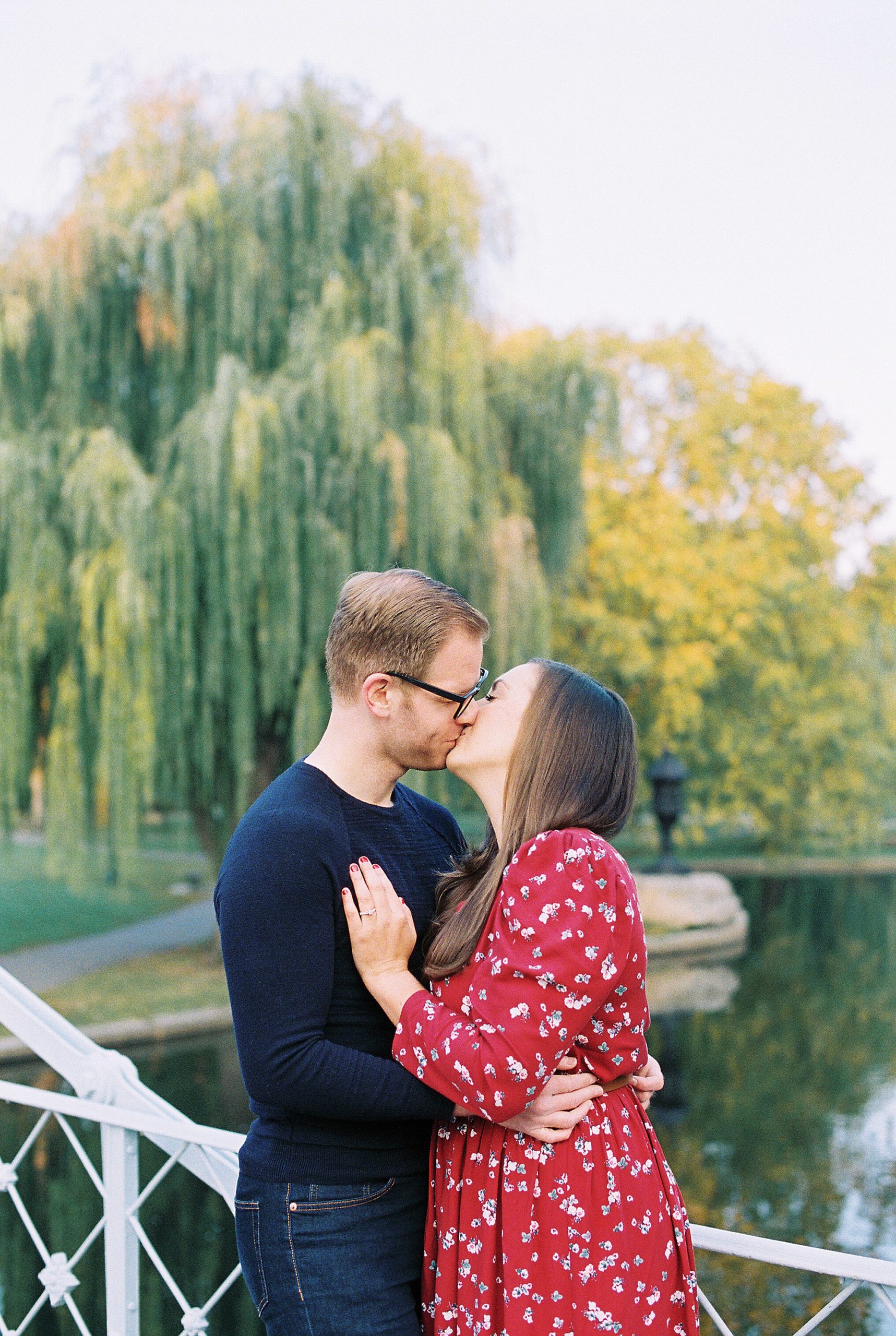 Boston Public Garden engagement session at sunrise Fall in New England best boston engagement session location