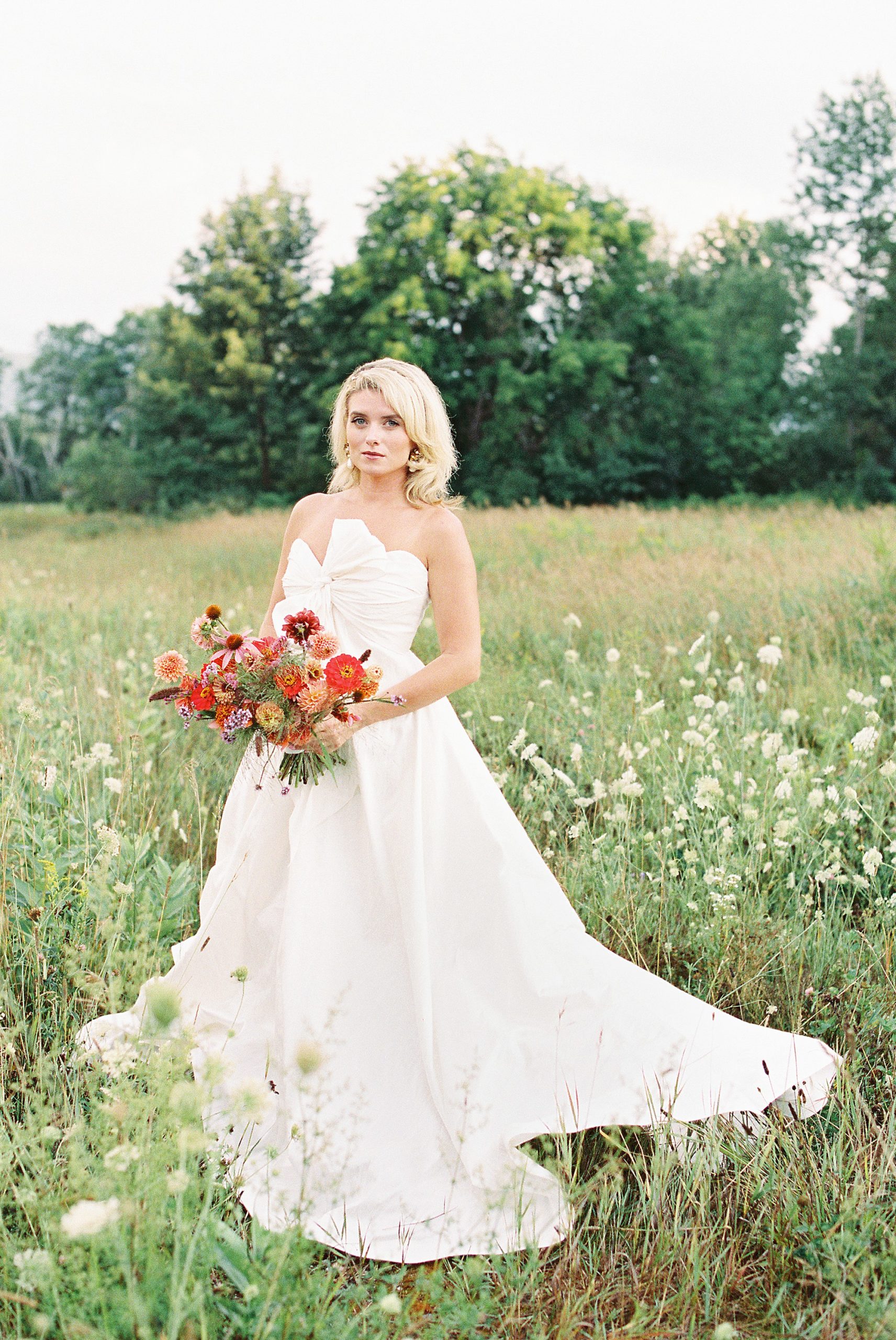 bridal portrait with bright bouquet