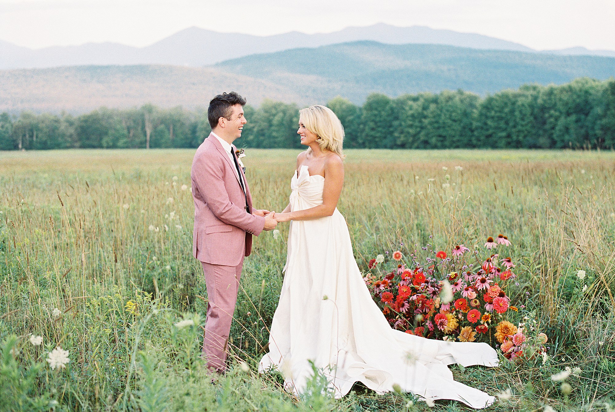 outdoor ceremony in field surrounded by the Adirondack Mountains