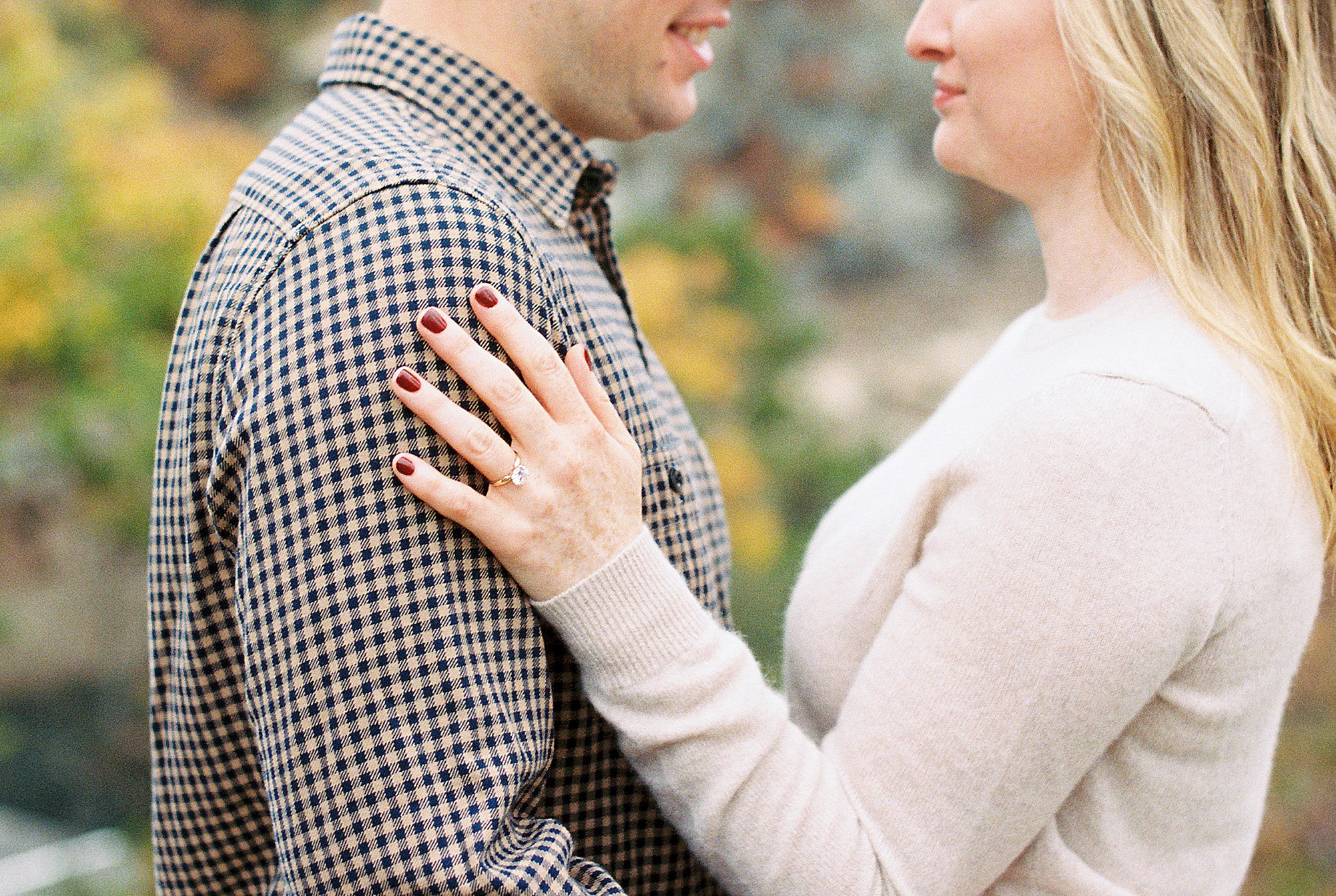 cozy engagement session solitaire engagement ring