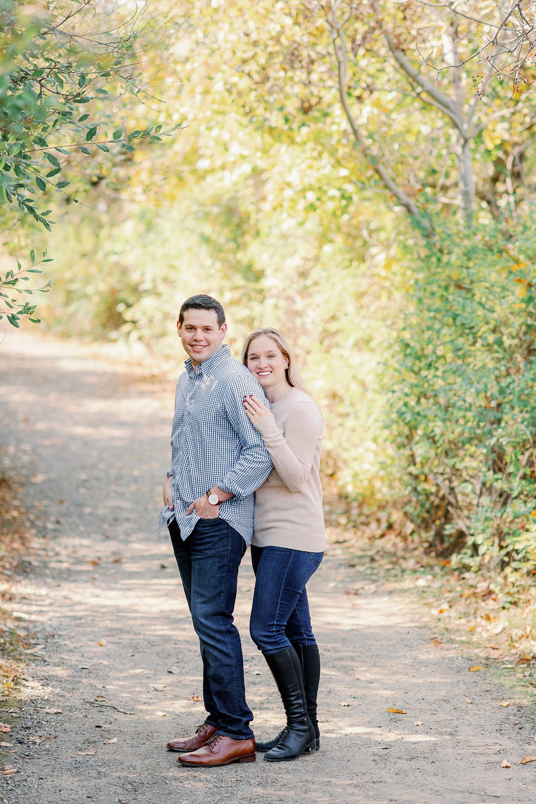 New England Fall Engagement session with foliage popping Halibut Point
