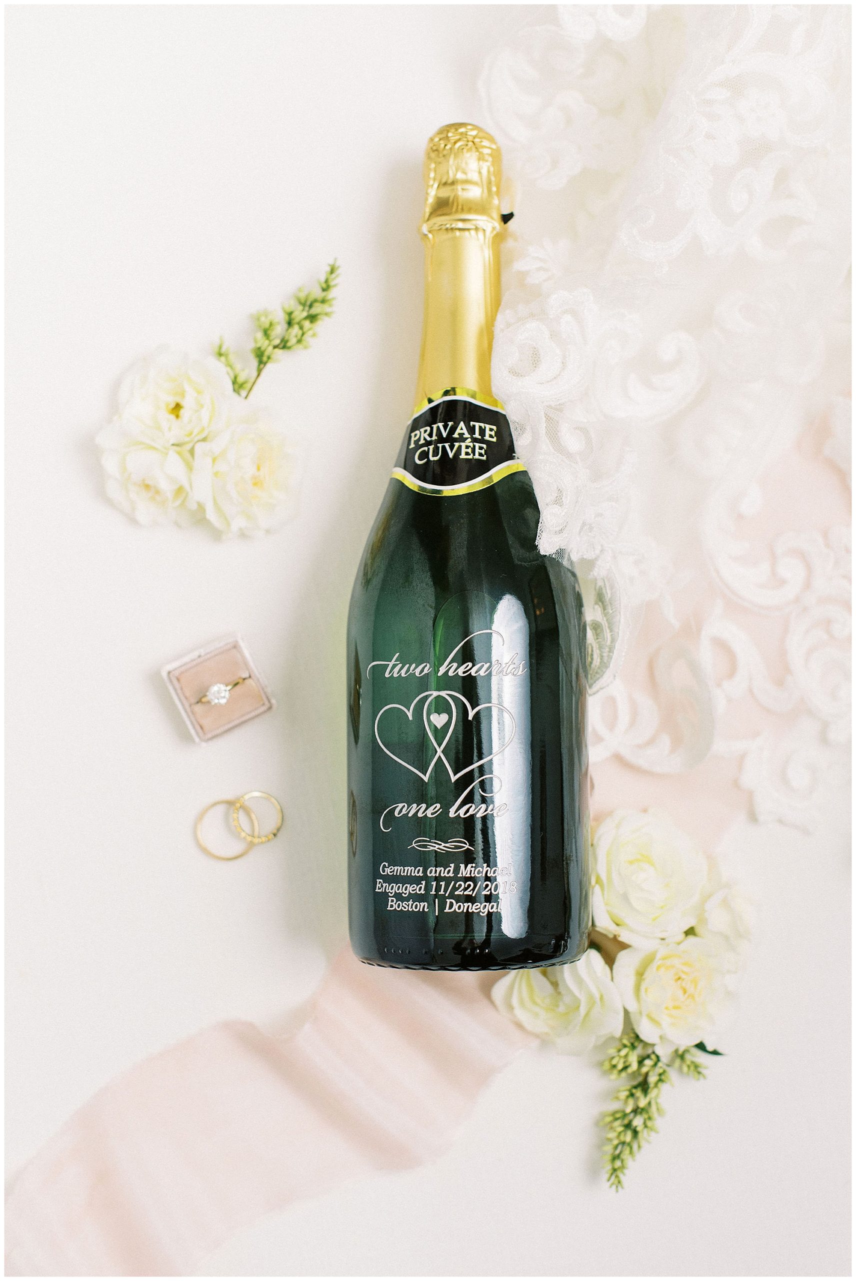 personalized bottle of champagne for classic boston wedding wedding