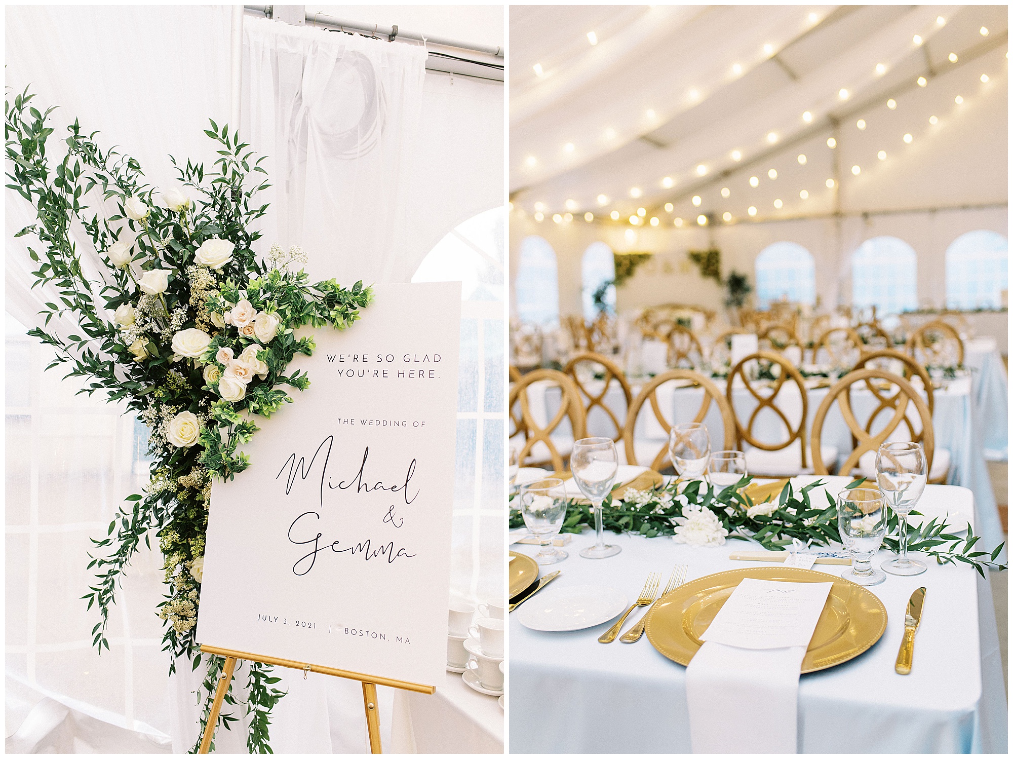 wedding reception florals and gold decor