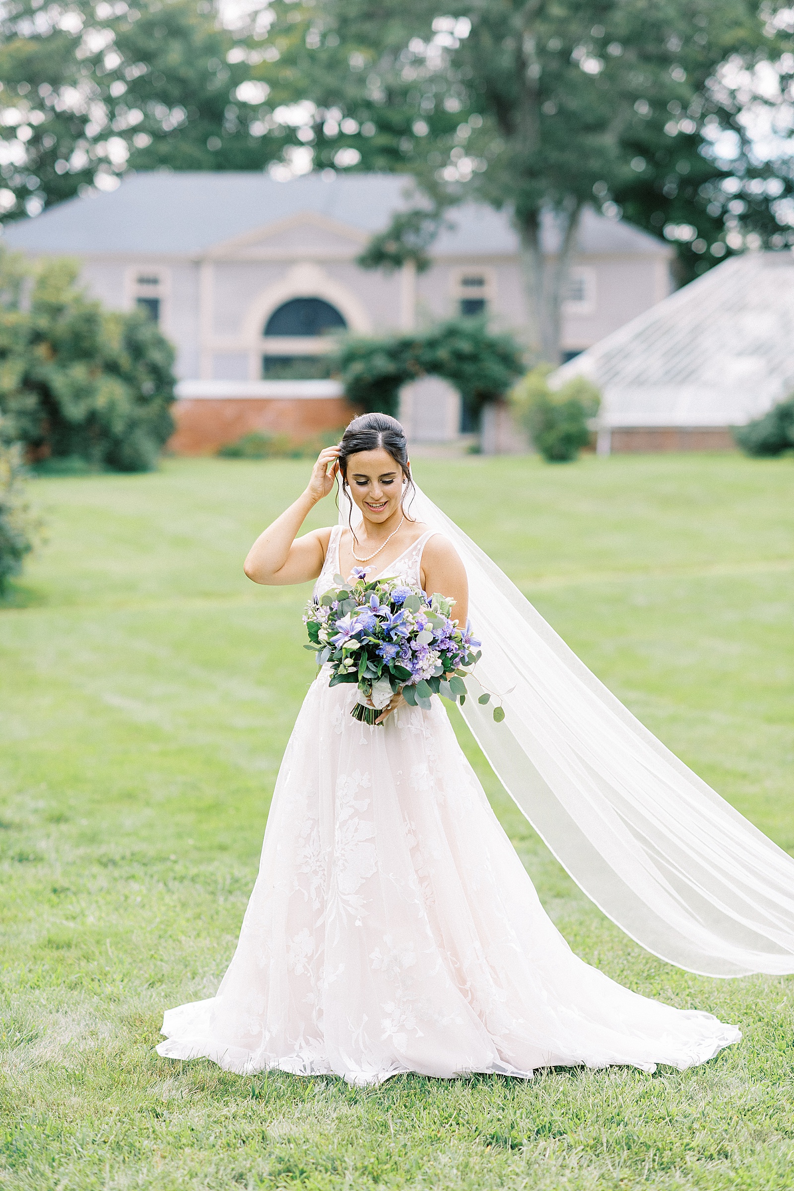 A bridal portrait in the garden at the Lyman Estate. 