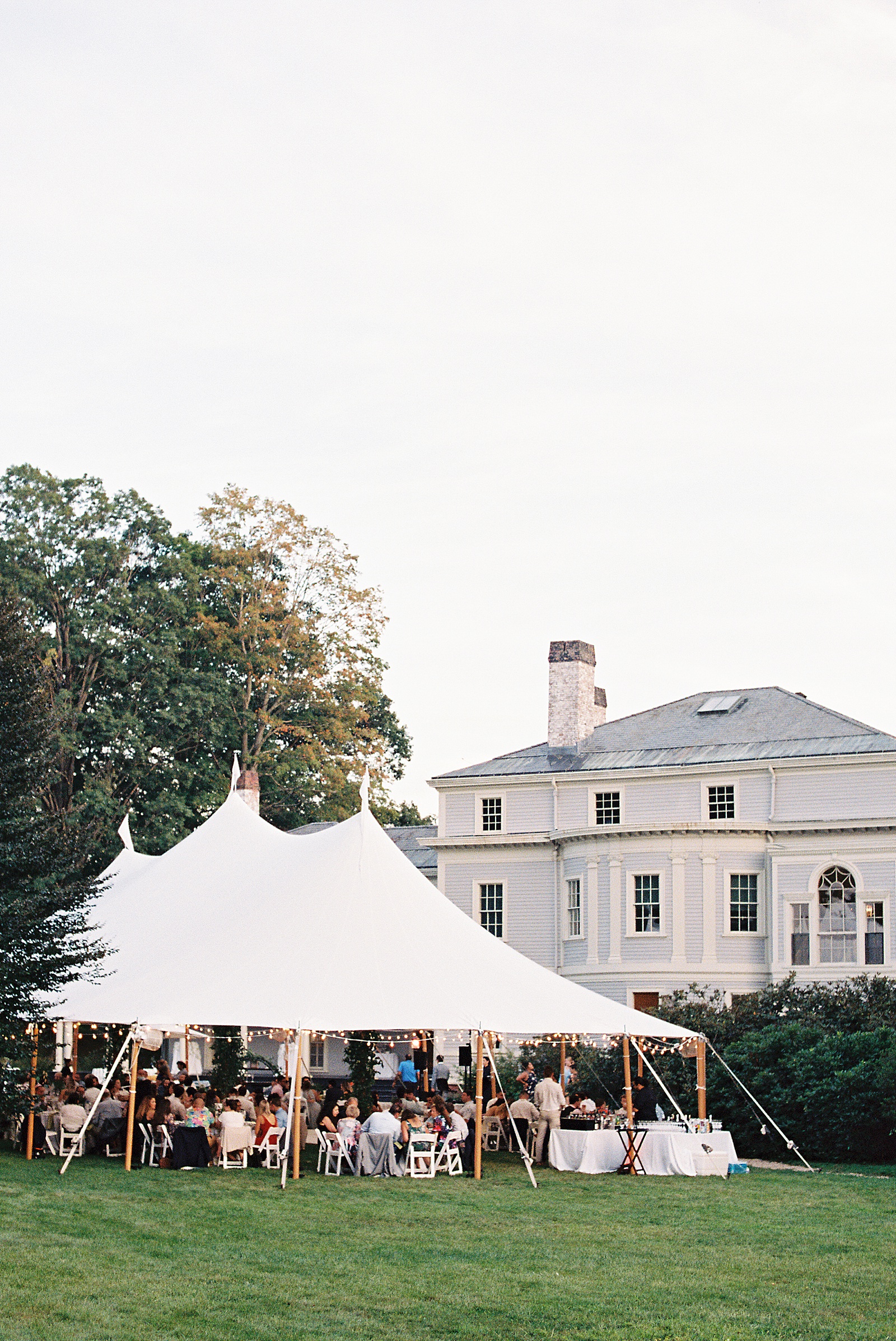 Large wedding tented reception in front of The Lyman Estate in New York. 