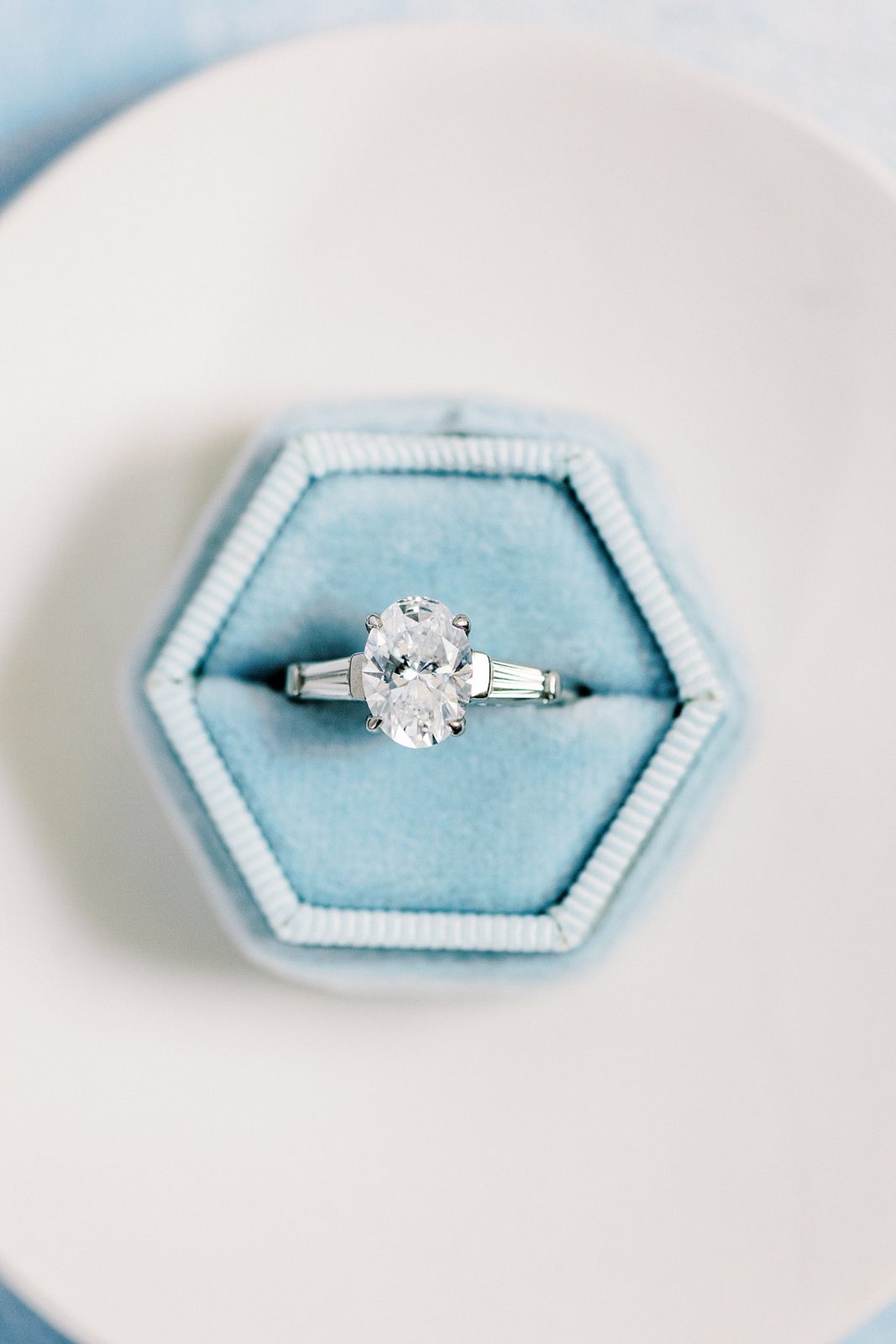 A silver engagement ring in a blue box for a blog post about streamlining your workflow as a wedding photographer.